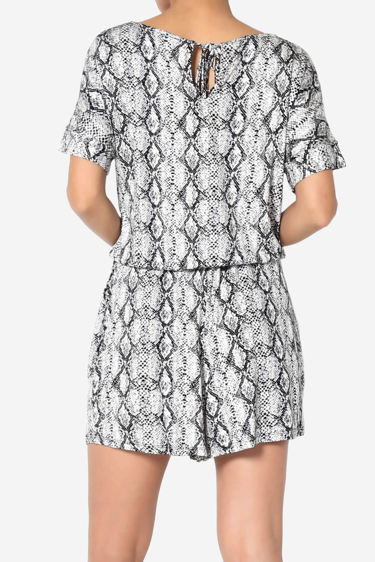Tina Snake Skin Short Sleeve Jersey Romper BLACK_2