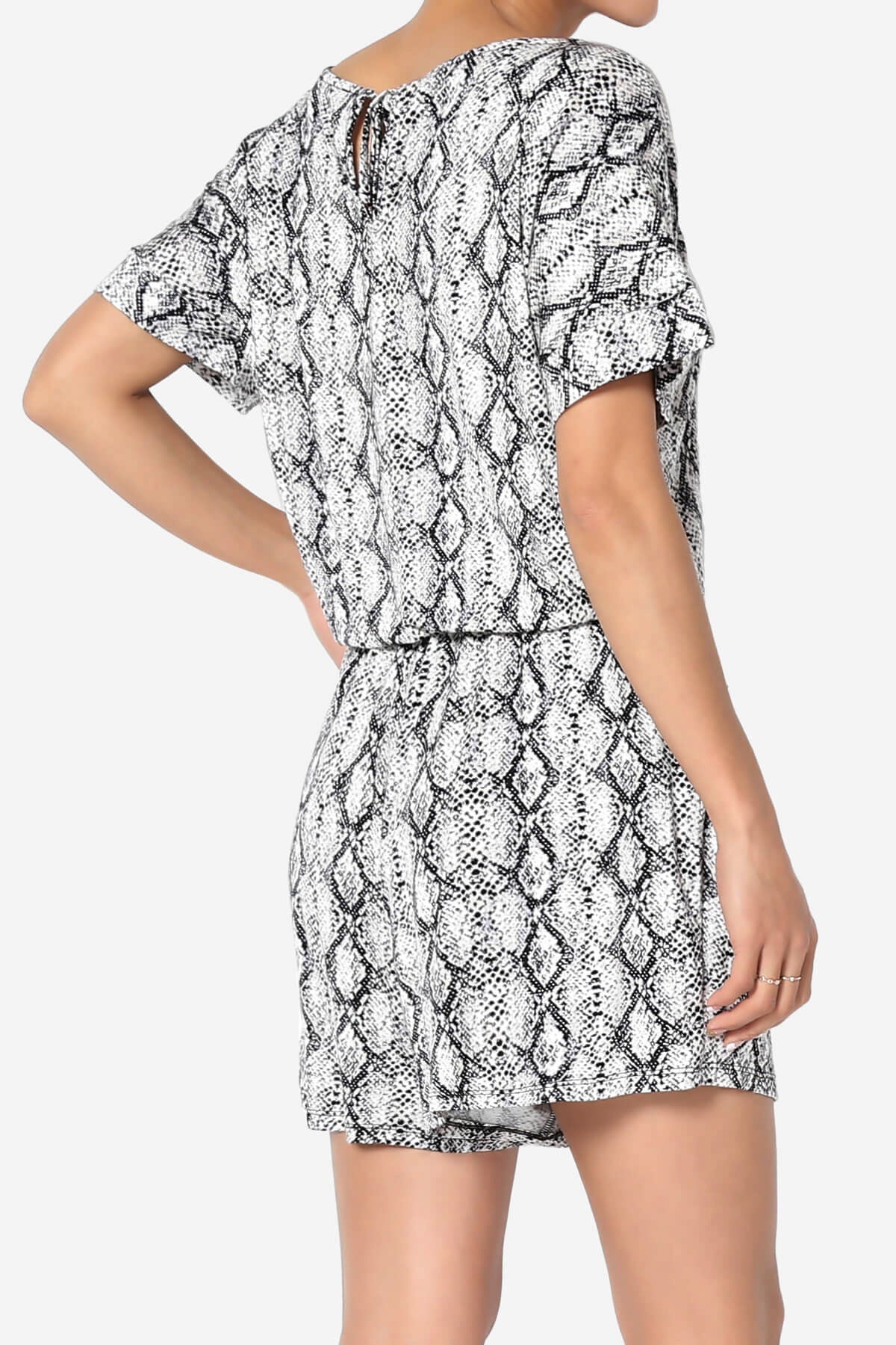 Tina Snake Skin Short Sleeve Jersey Romper BLACK_4