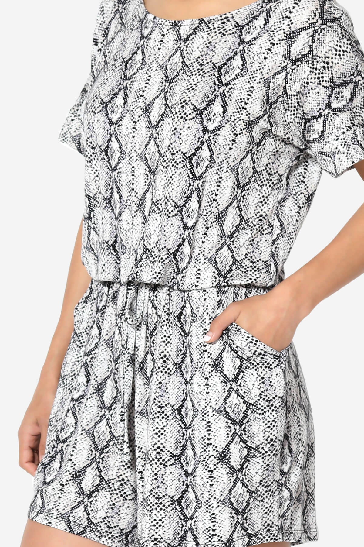 Tina Snake Skin Short Sleeve Jersey Romper BLACK_5