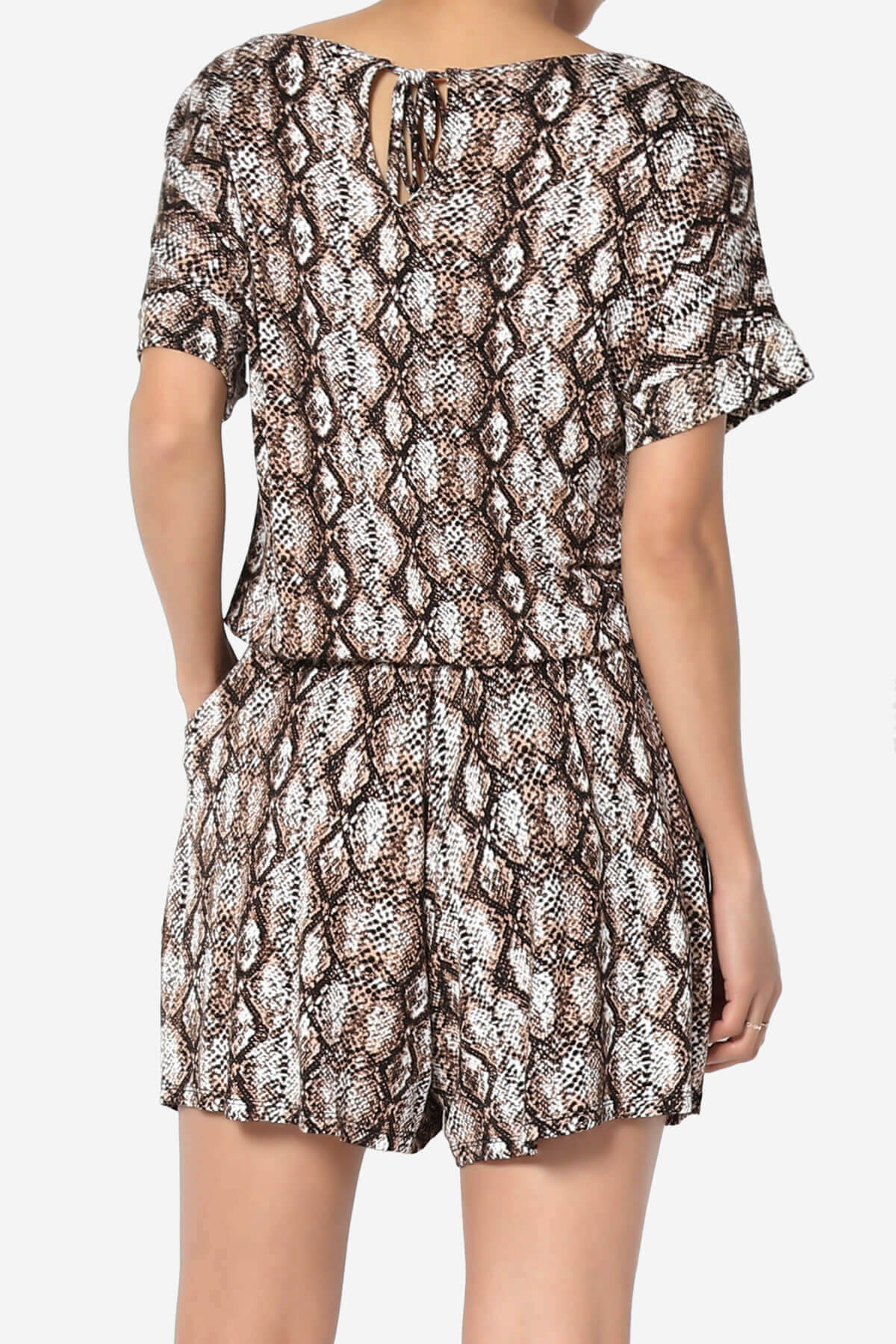 Tina Snake Skin Short Sleeve Jersey Romper BROWN_2