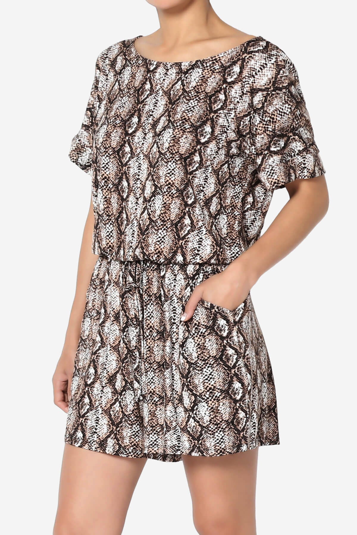 Tina Snake Skin Short Sleeve Jersey Romper BROWN_3