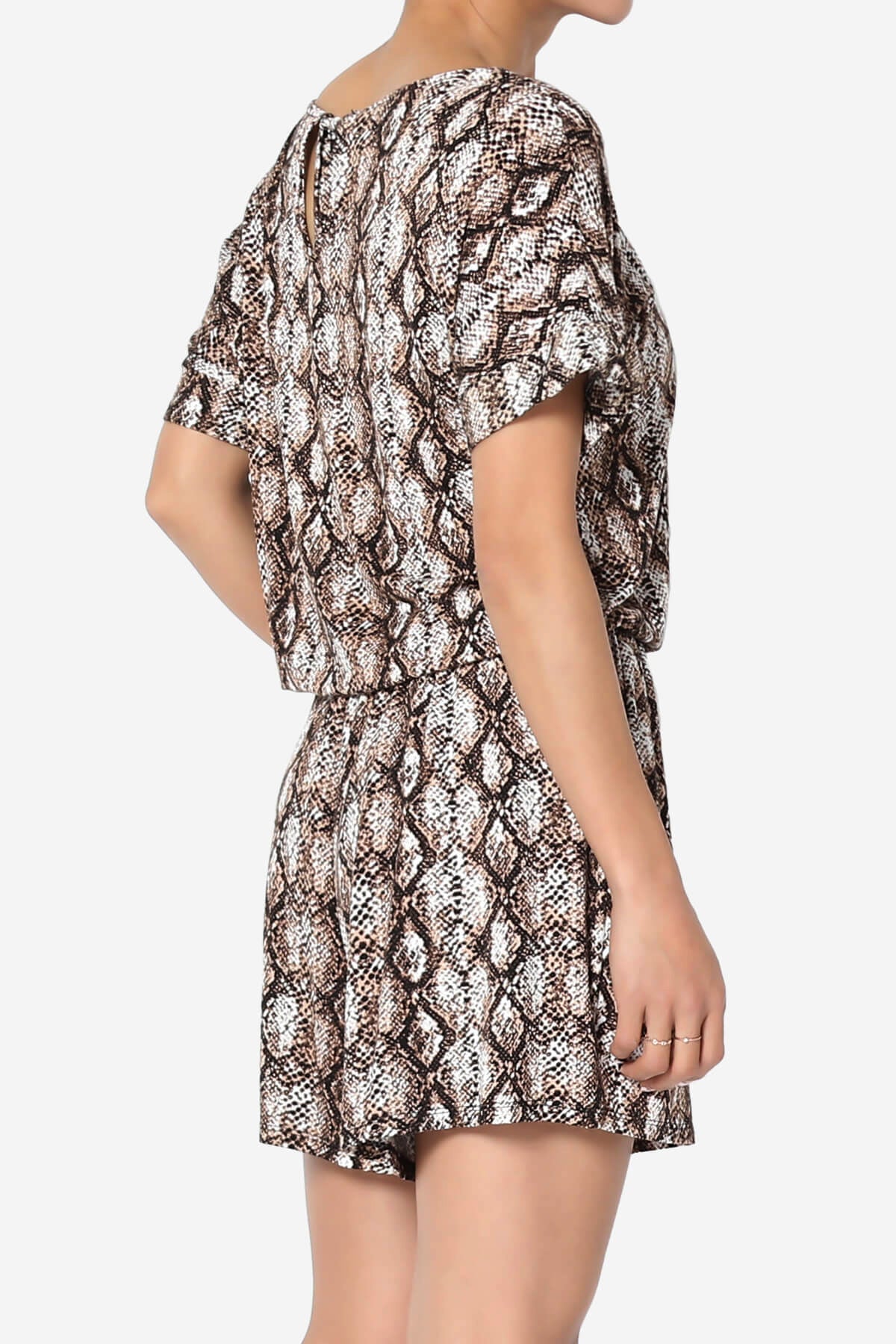 Tina Snake Skin Short Sleeve Jersey Romper BROWN_4