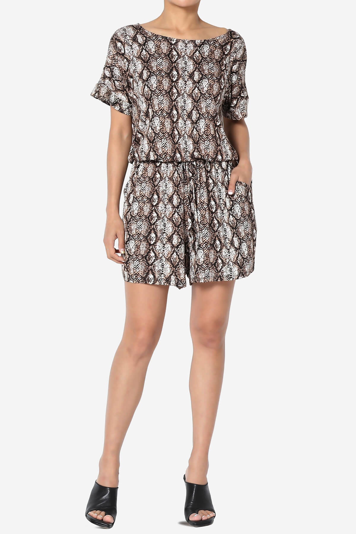 Tina Snake Skin Short Sleeve Jersey Romper BROWN_6