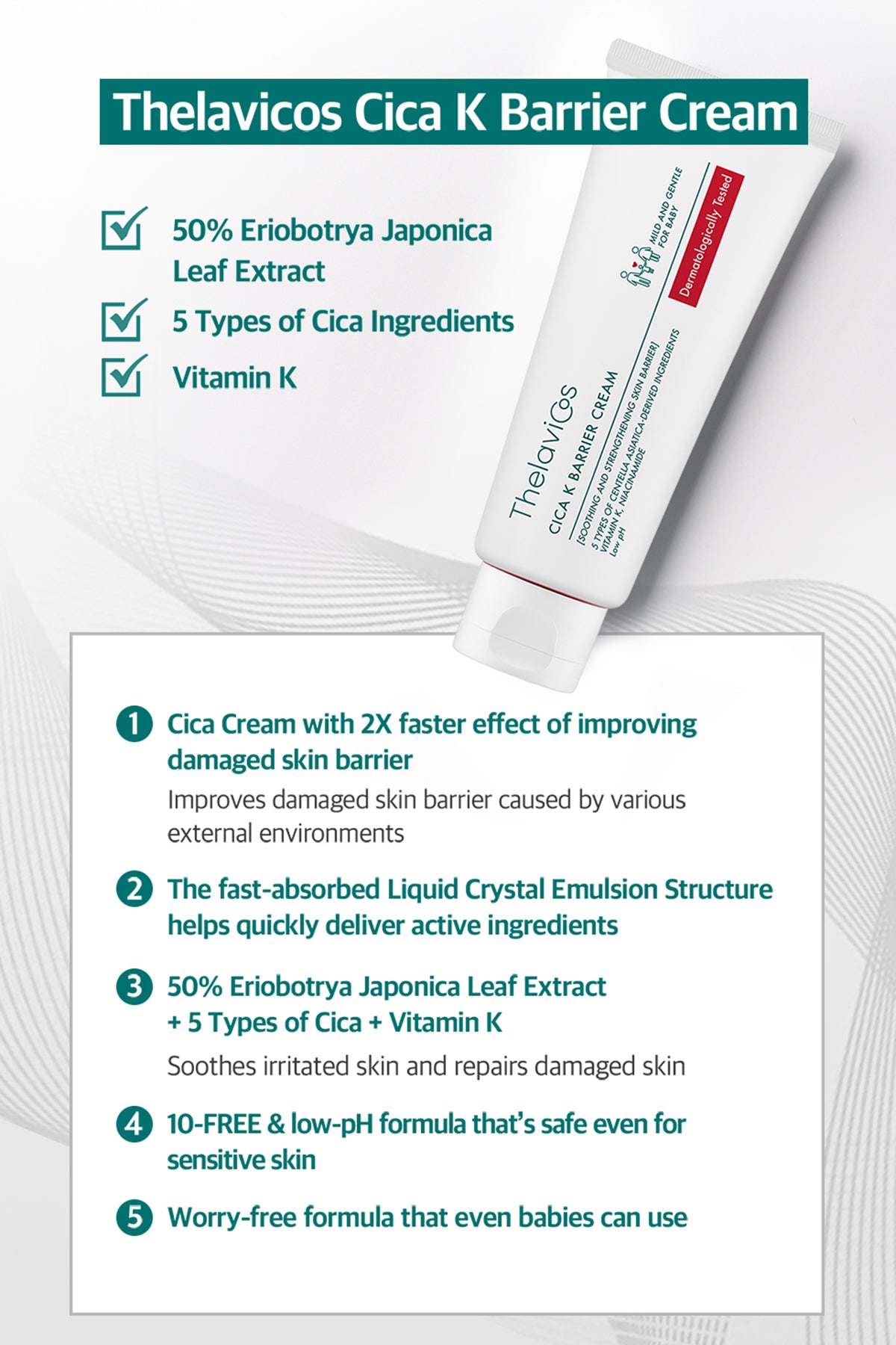 Thelavicos CICA K Barrier Cream 100g/3.52 oz – Soothing & Hydrating Skin Barrier Repair for All Ages