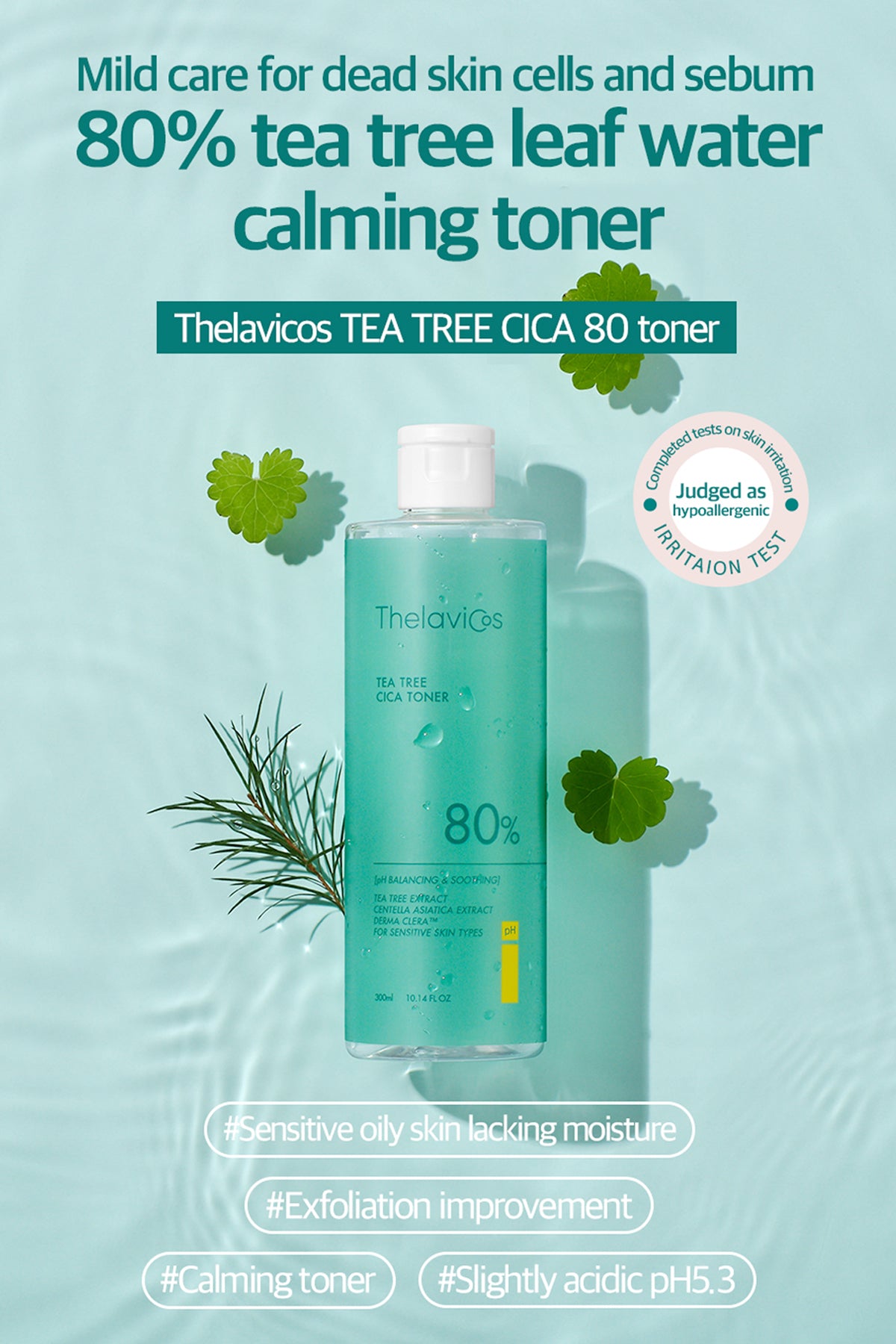 Thelavicos Tea Tree Cica 80 Toner 300ml/10.14 fl.oz | Your Daily pH-Balanced Ritual for Soothed, Clear Skin