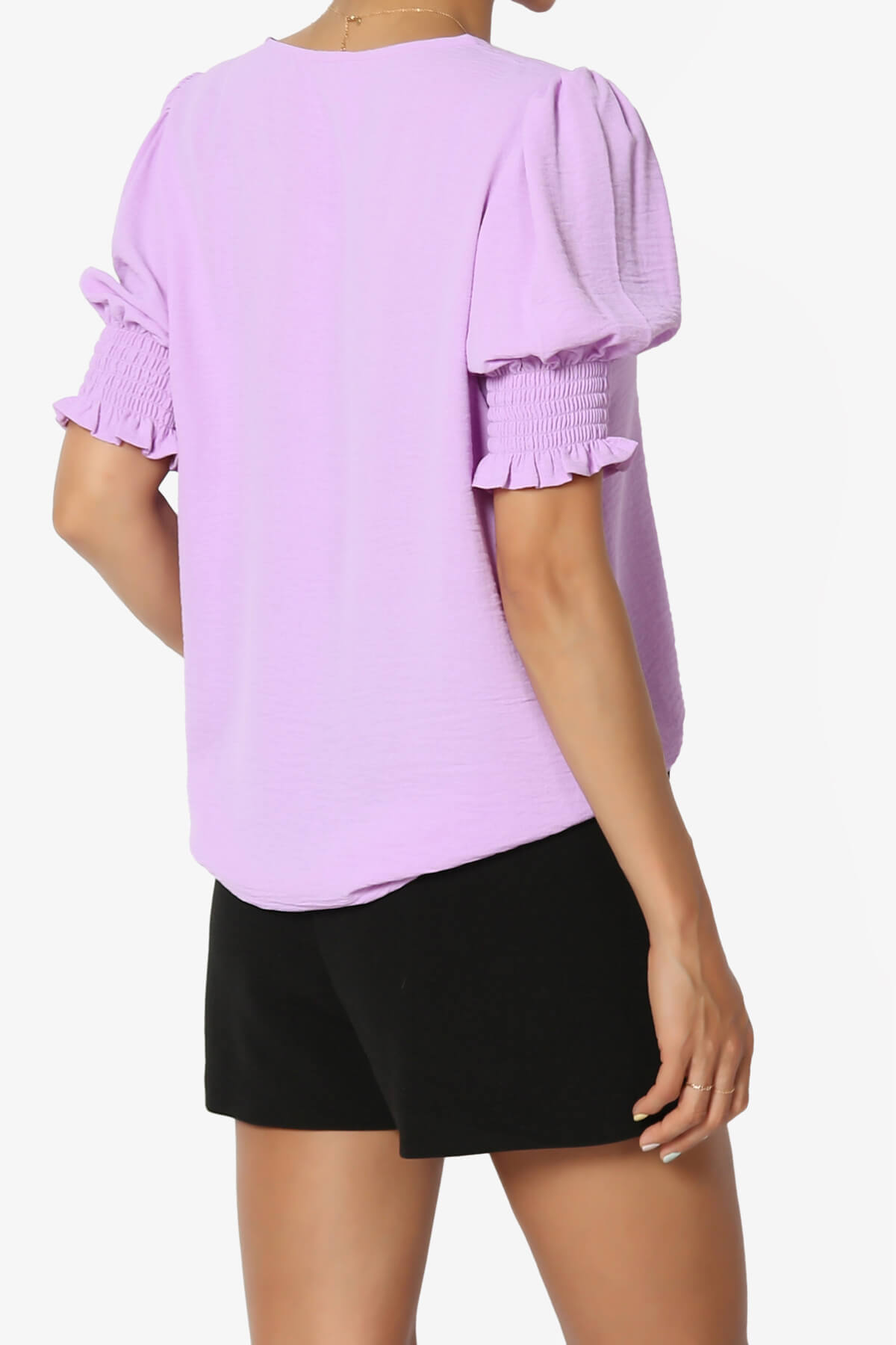 Tori Cool Woven Puff Short Sleeve Top BRIGHT LAVENDER_4
