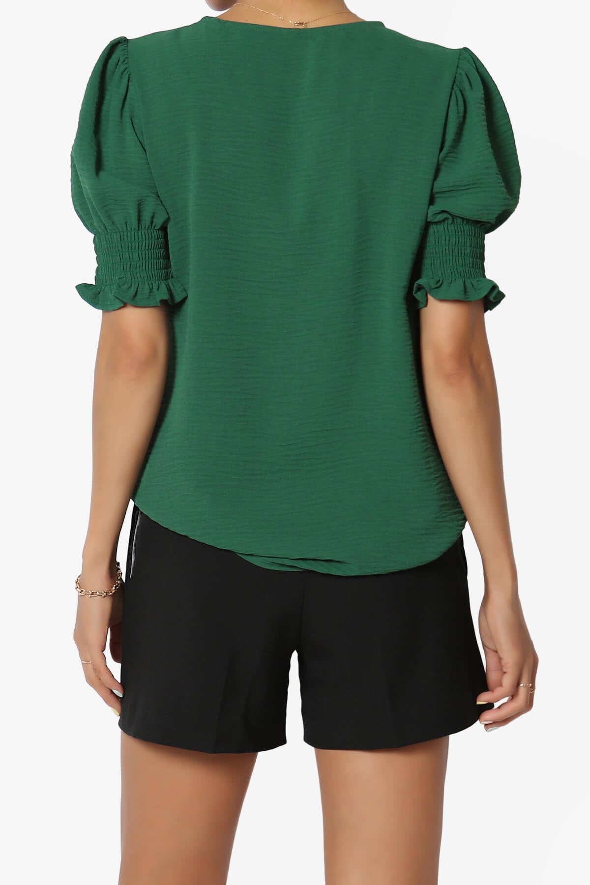 Tori Cool Woven Puff Short Sleeve Top DARK GREEN_2