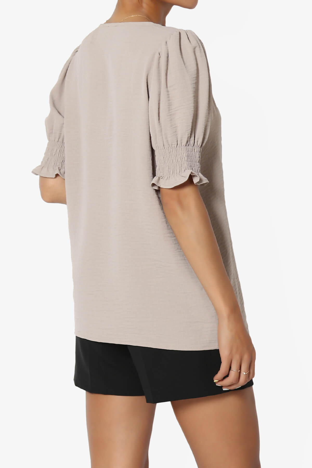 Tori Cool Woven Puff Short Sleeve Top LIGHT MOCHA_4