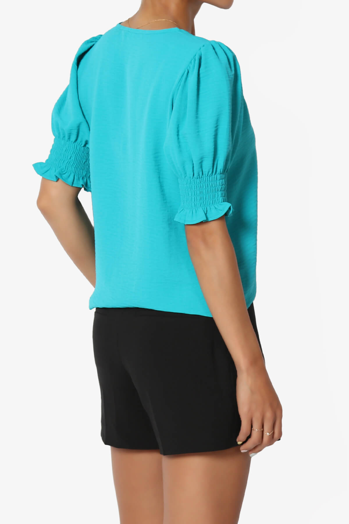 Tori Cool Woven Puff Short Sleeve Top LT TEAL_4