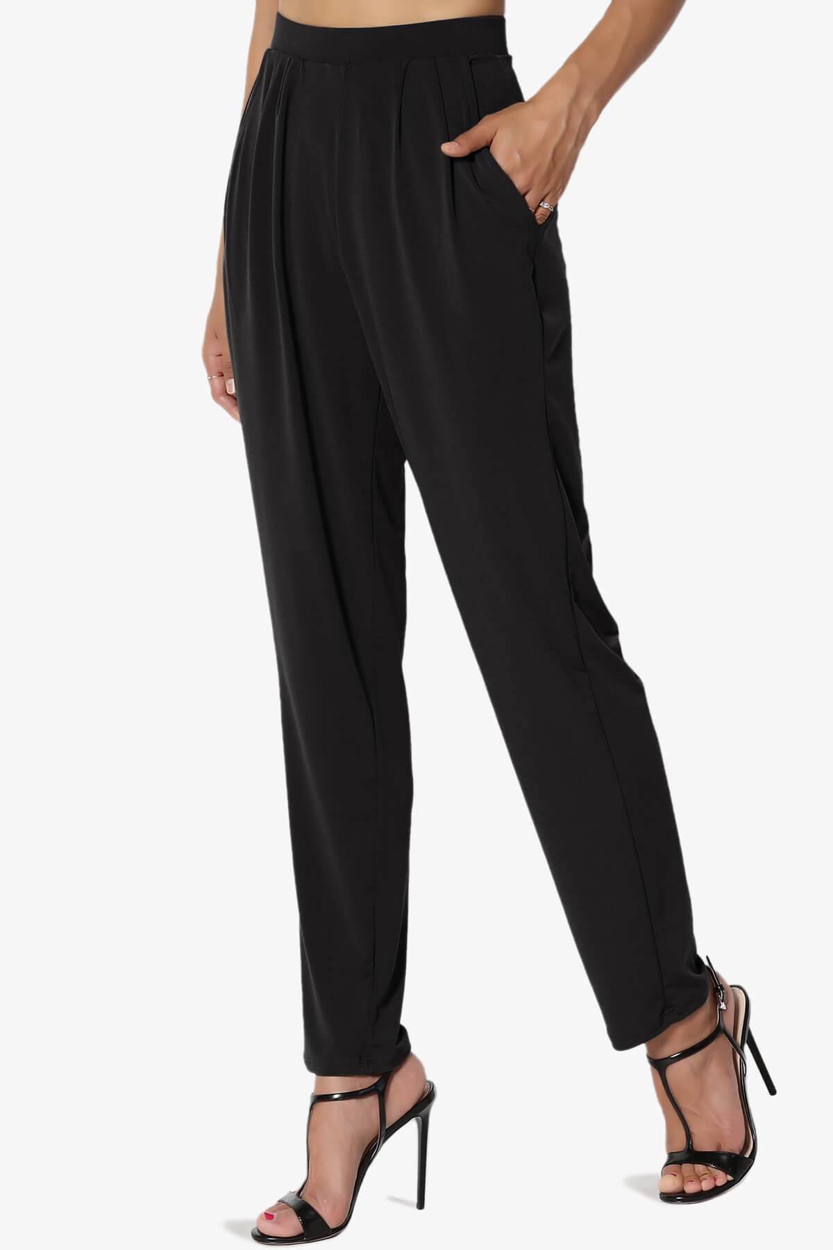 Trellis Cool Pleated Elasic Waist Pants BLACK_3
