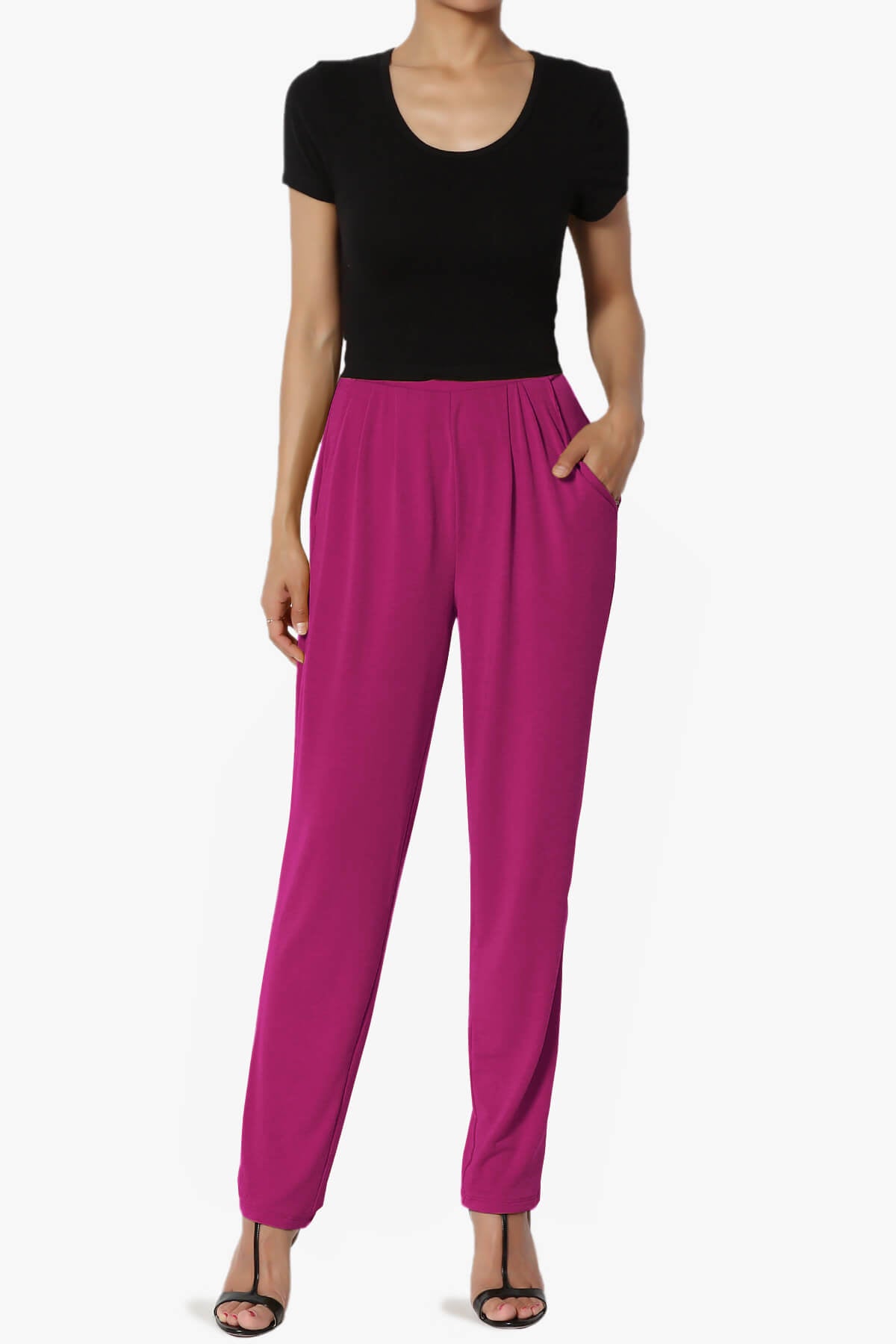 Trellis Cool Pleated Elasic Waist Pants MAGENTA_6