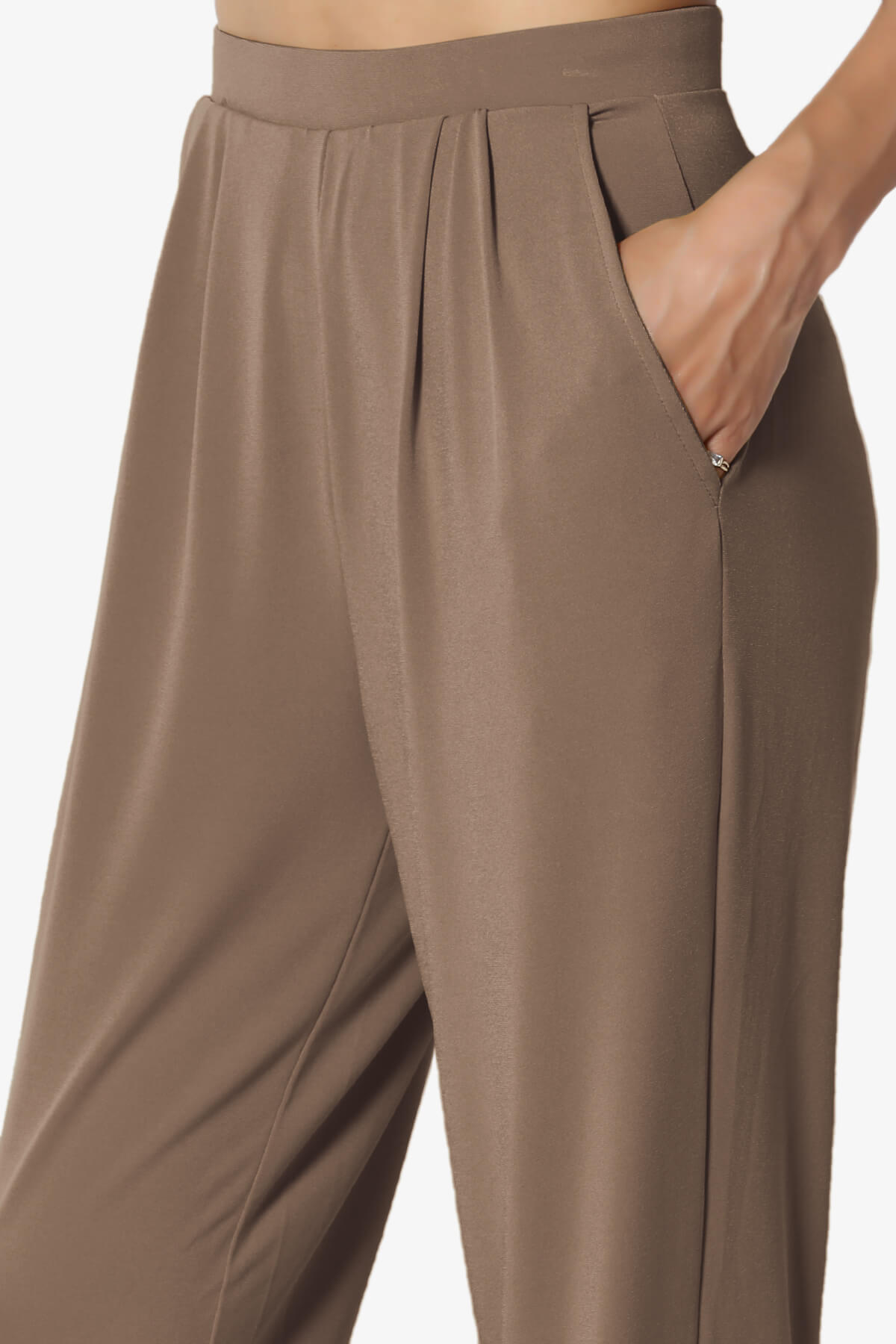 Trellis Cool Pleated Elasic Waist Pants MOCHA_5