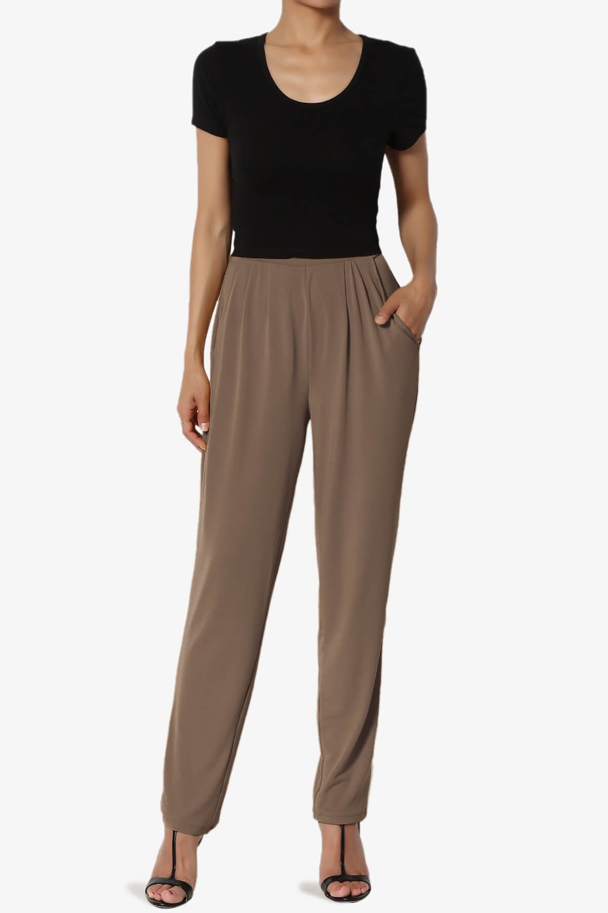 Trellis Cool Pleated Elasic Waist Pants MOCHA_6