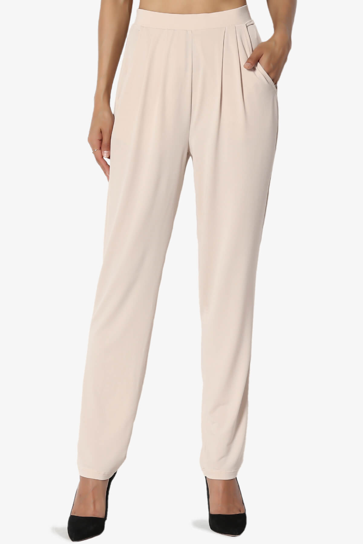 Trellis Cool Pleated Elasic Waist Pants TAUPE_1