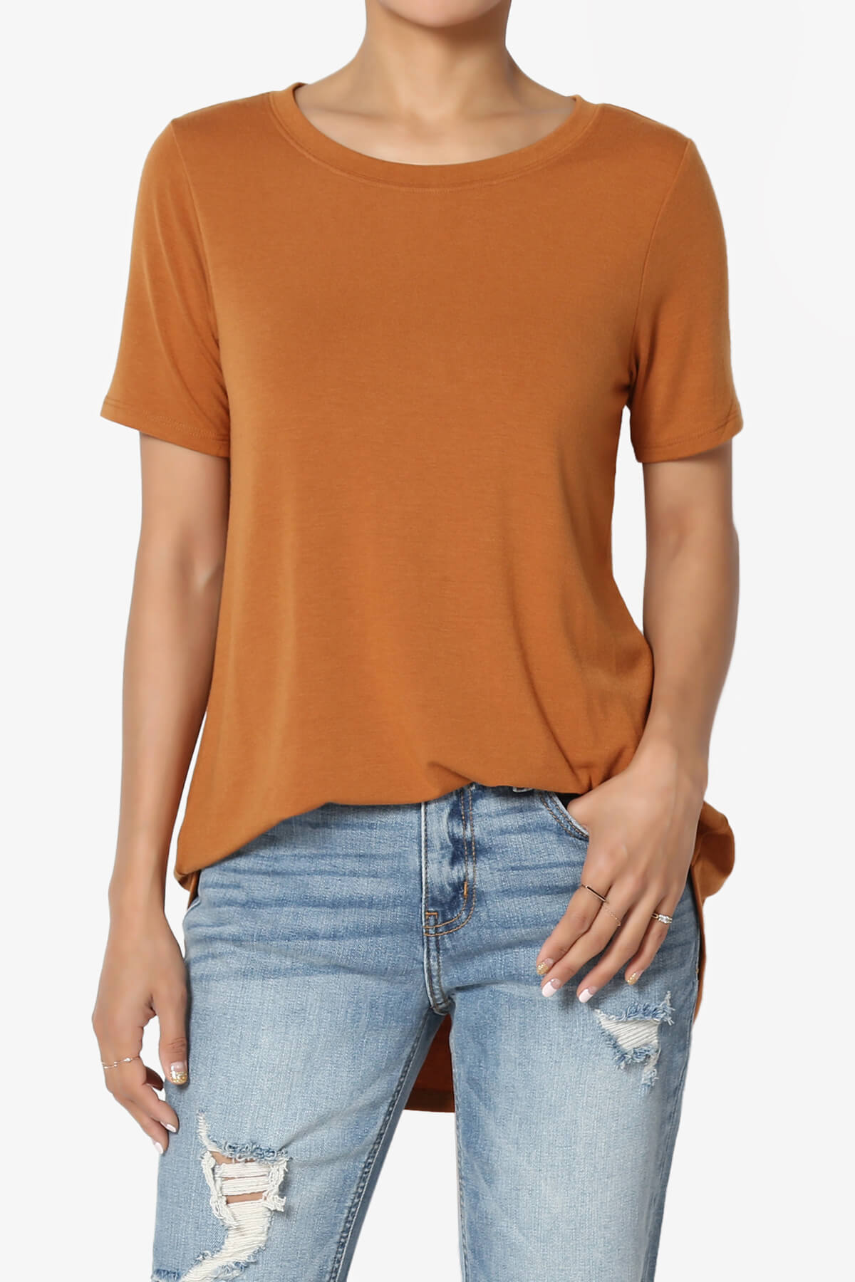 Tristan Essential Short Sleeve Round Hem Top ALMOND_1