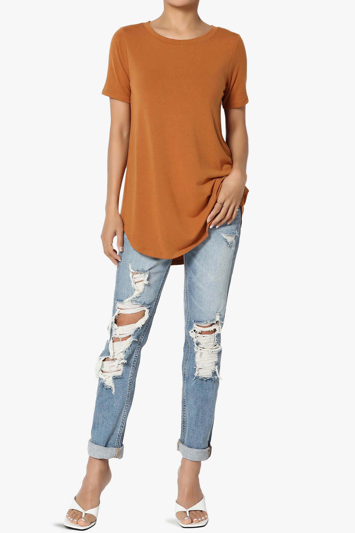 Tristan Essential Short Sleeve Round Hem Top ALMOND_6