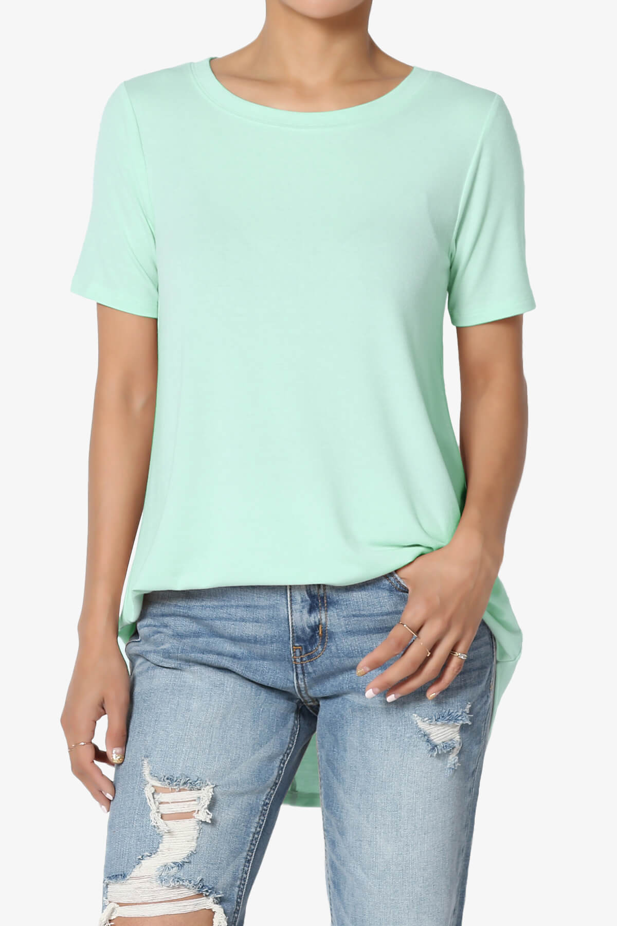 Tristan Essential Short Sleeve Round Hem Top AQUA_1