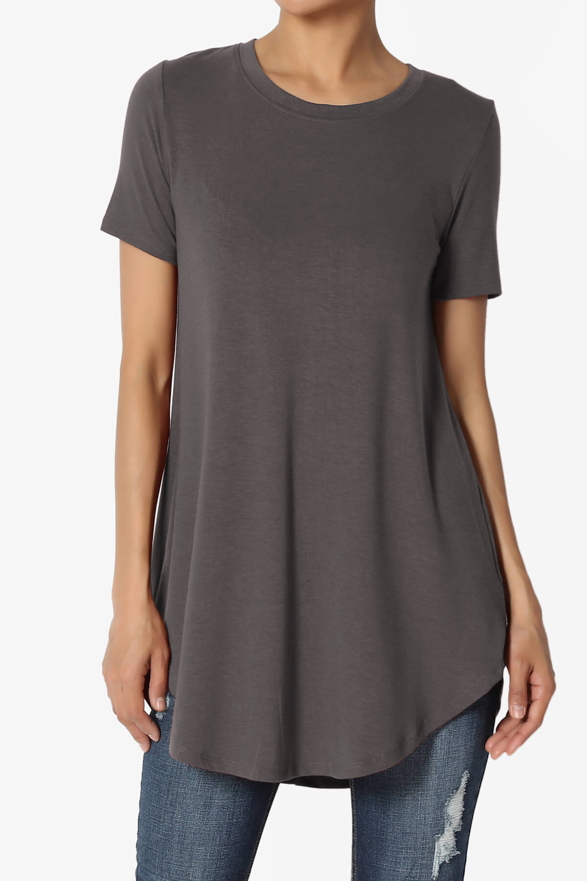 Tristan Essential Short Sleeve Round Hem Top ASH GREY_1