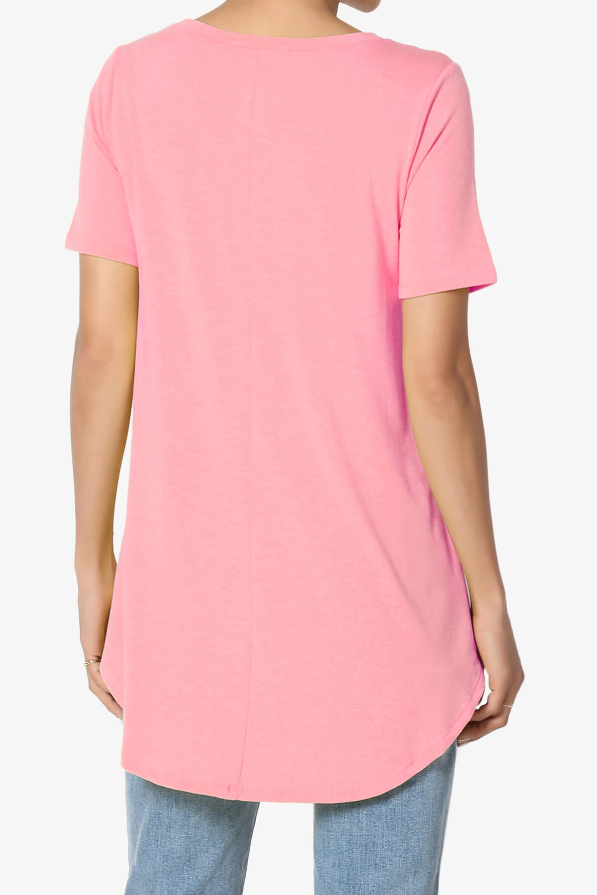 Tristan Essential Short Sleeve Round Hem Top BRIGHT PINK_2