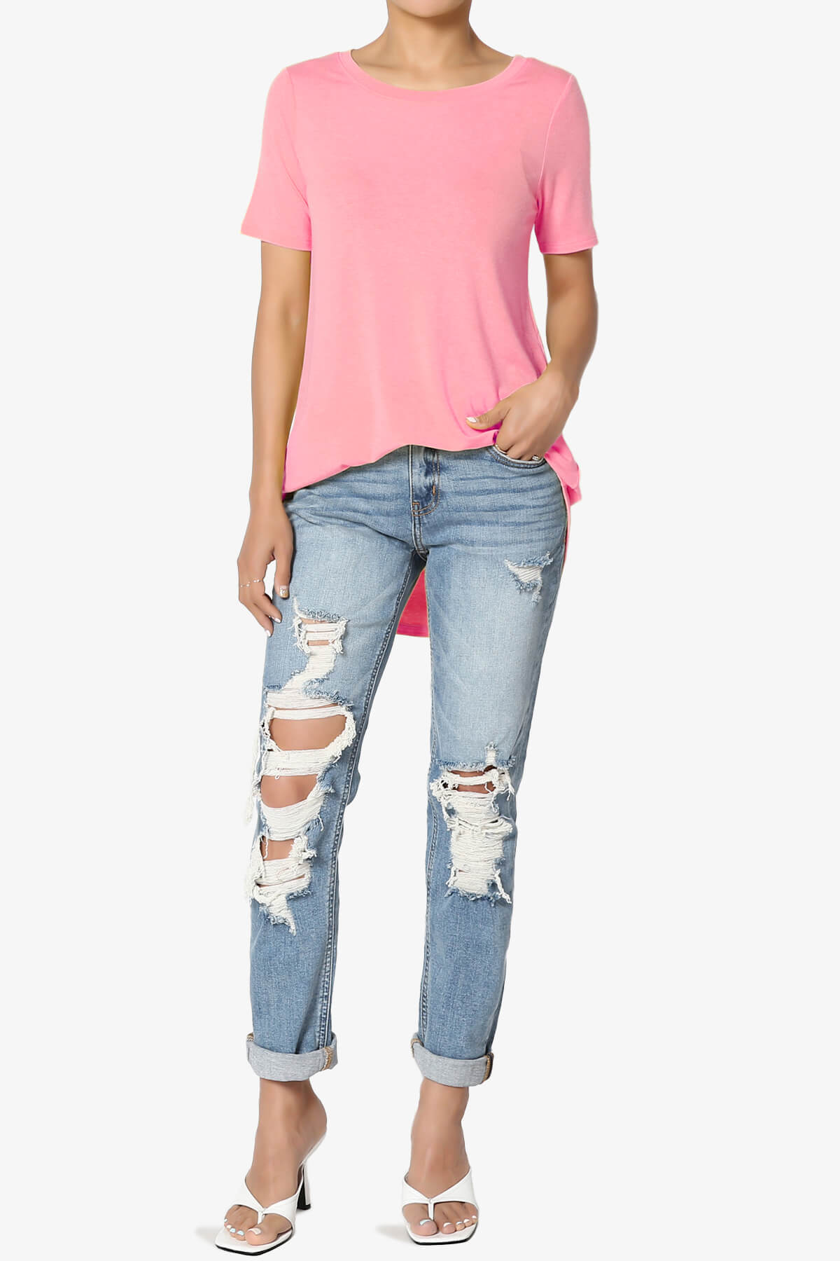 Tristan Essential Short Sleeve Round Hem Top BRIGHT PINK_6
