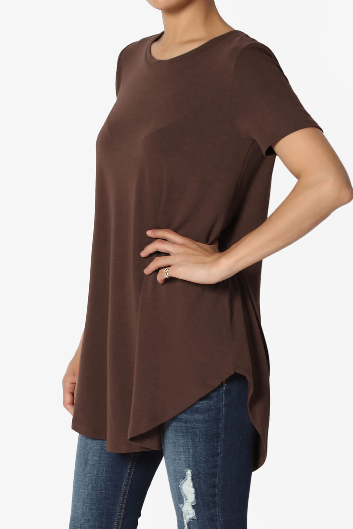 Tristan Essential Short Sleeve Round Hem Top BROWN_3