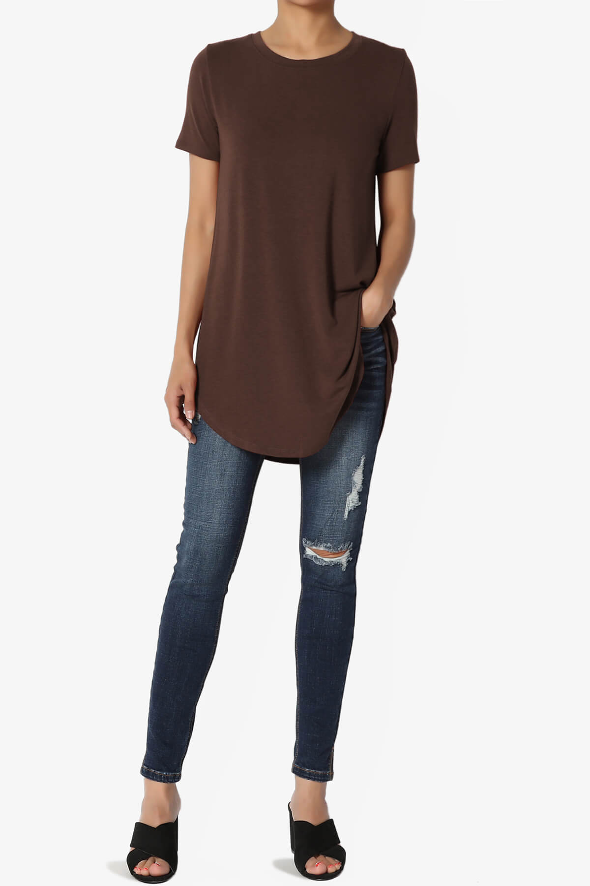 Tristan Essential Short Sleeve Round Hem Top BROWN_6