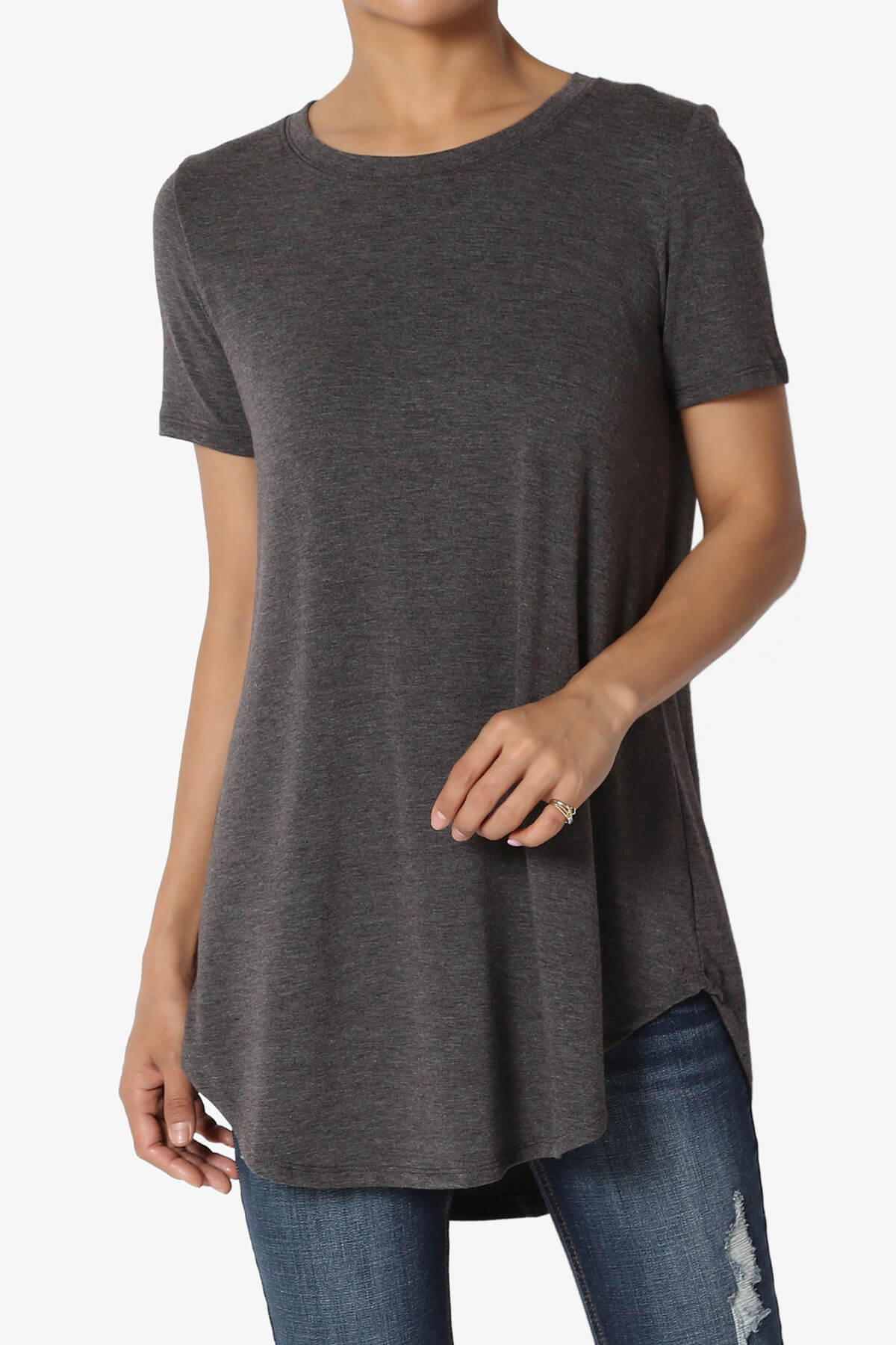 Tristan Essential Short Sleeve Round Hem Top CHARCOAL_1