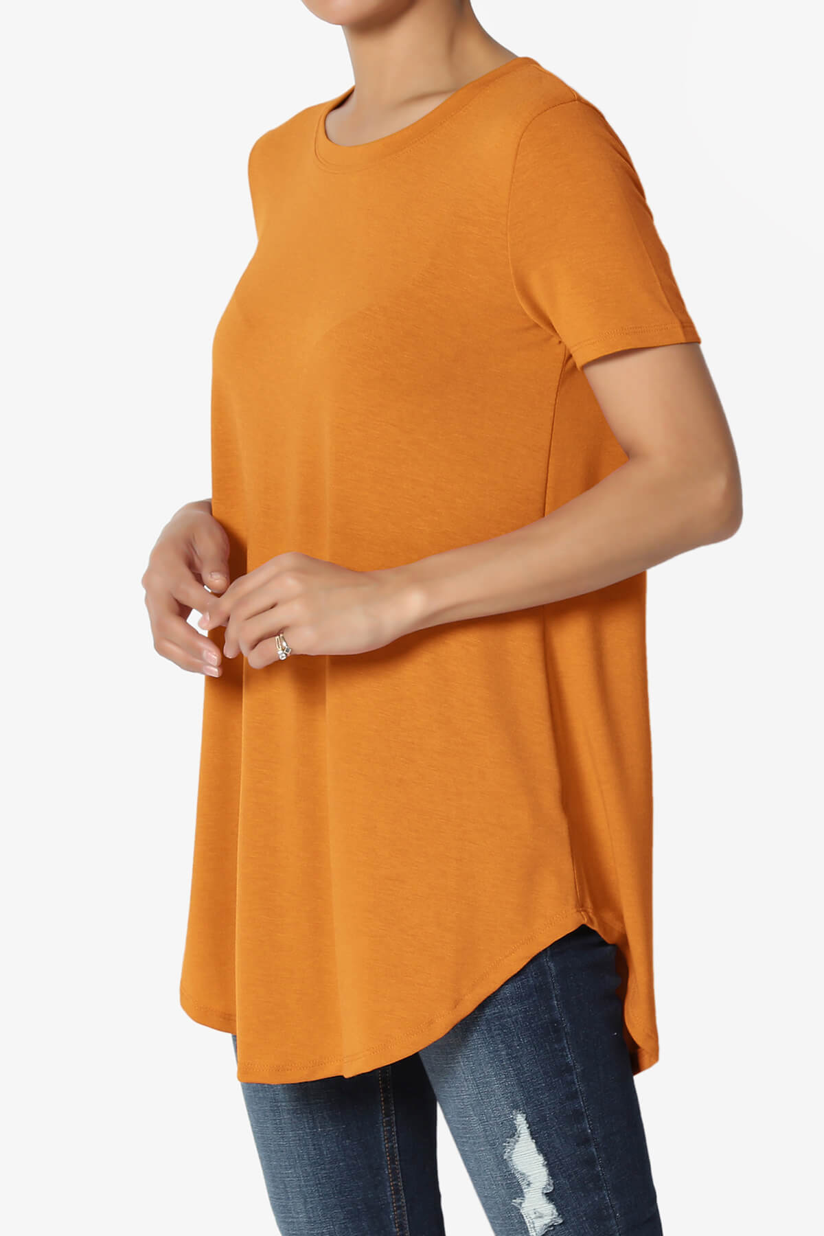 Tristan Essential Short Sleeve Round Hem Top D. MUSTARD_3