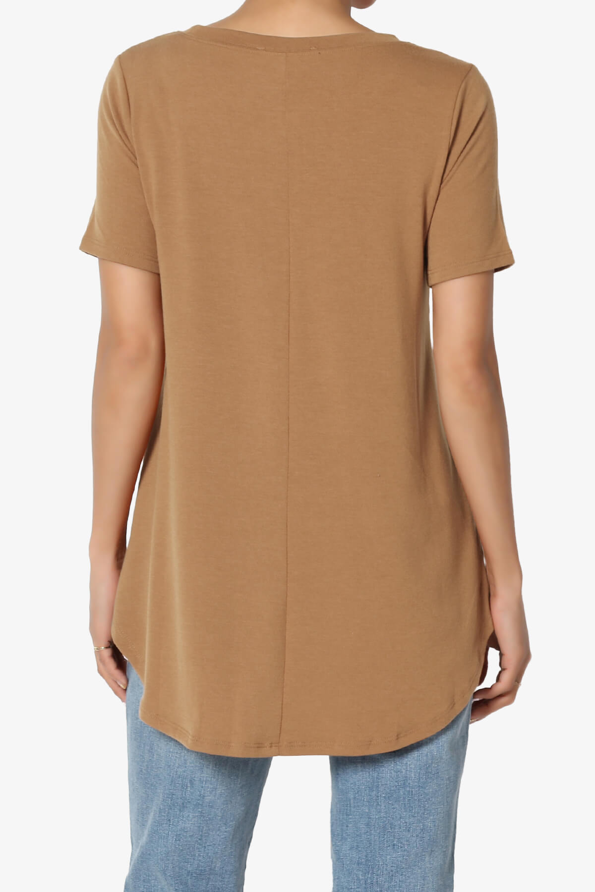 Tristan Essential Short Sleeve Round Hem Top DEEP CAMEL_2