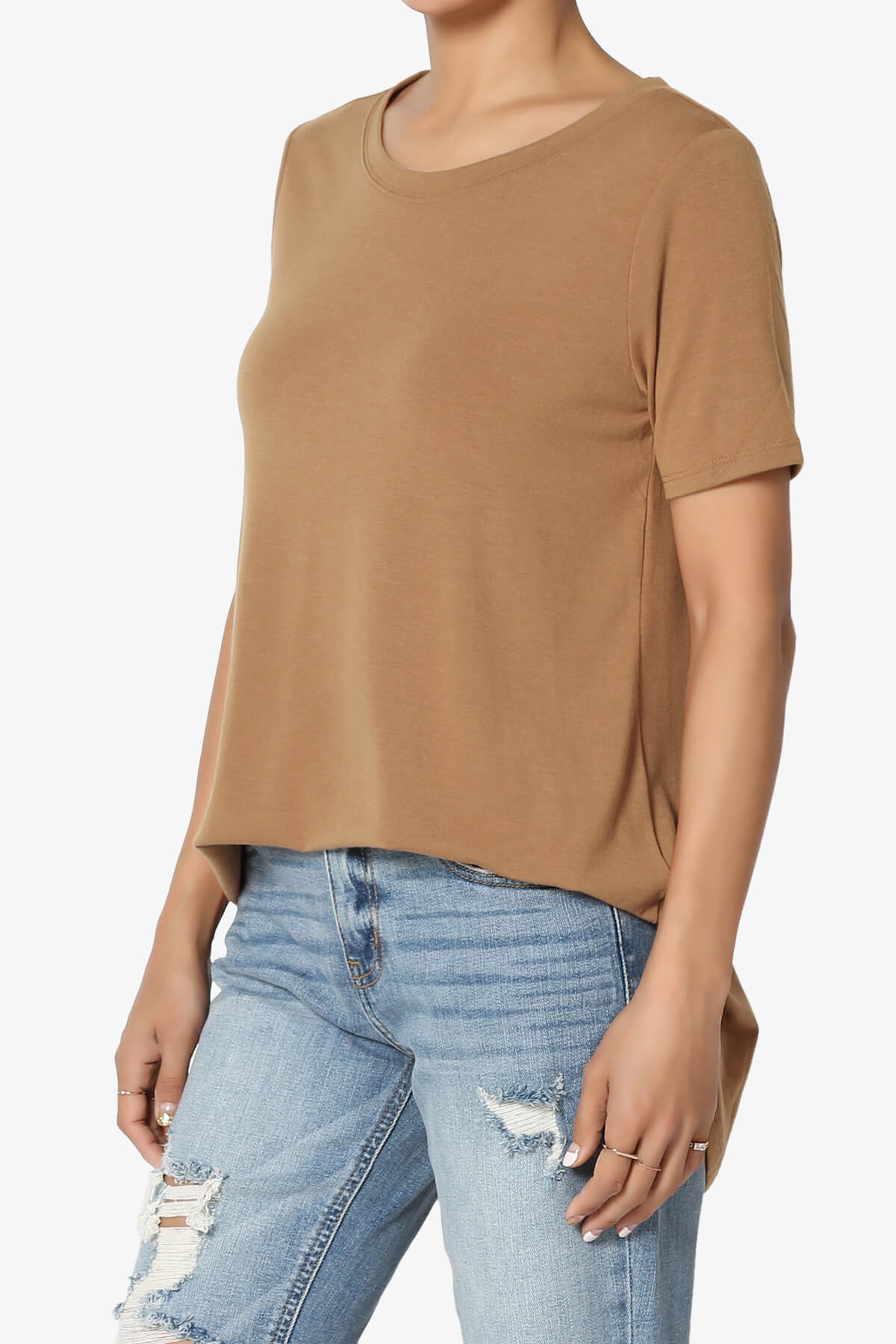 Tristan Essential Short Sleeve Round Hem Top DEEP CAMEL_3