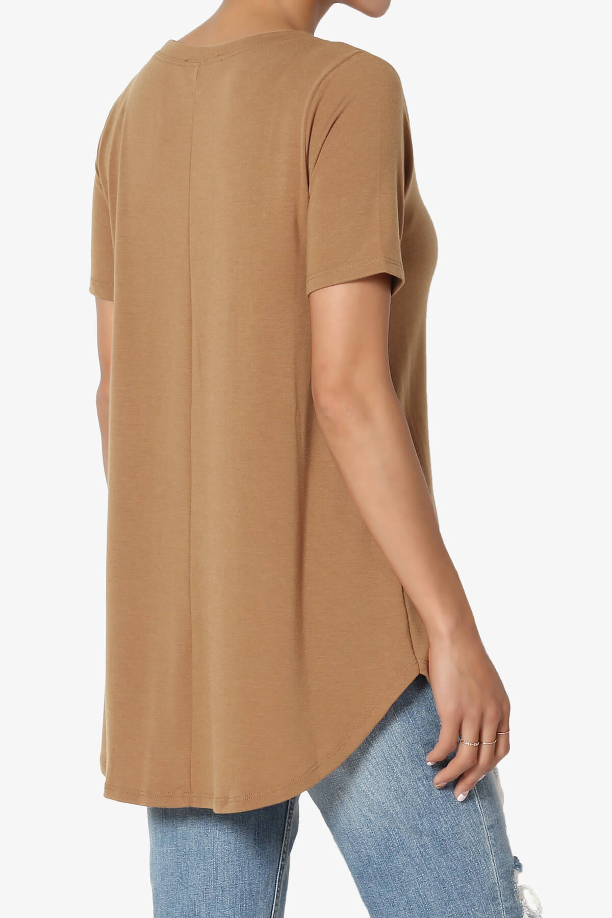 Tristan Essential Short Sleeve Round Hem Top DEEP CAMEL_4