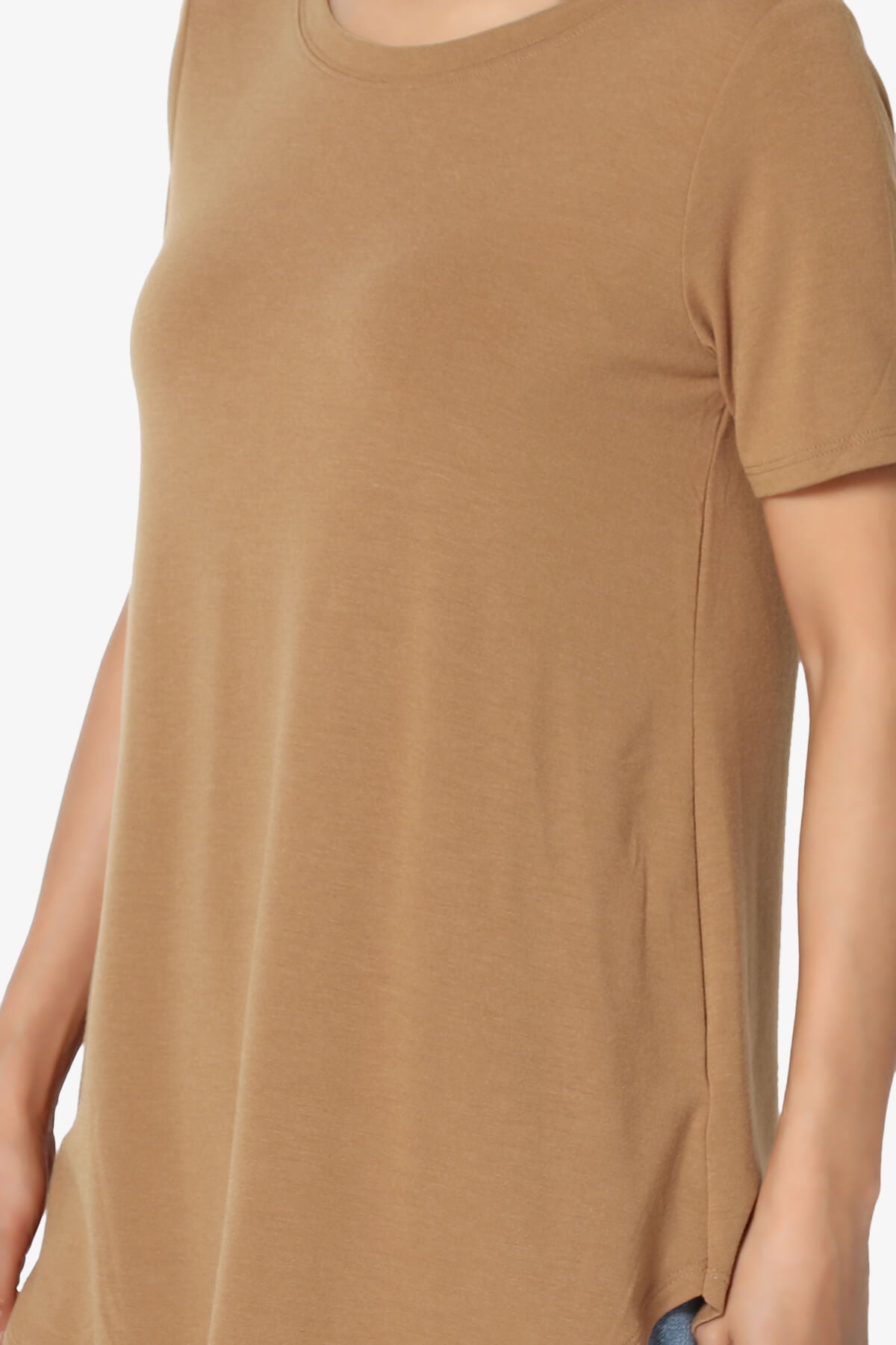 Tristan Essential Short Sleeve Round Hem Top DEEP CAMEL_5