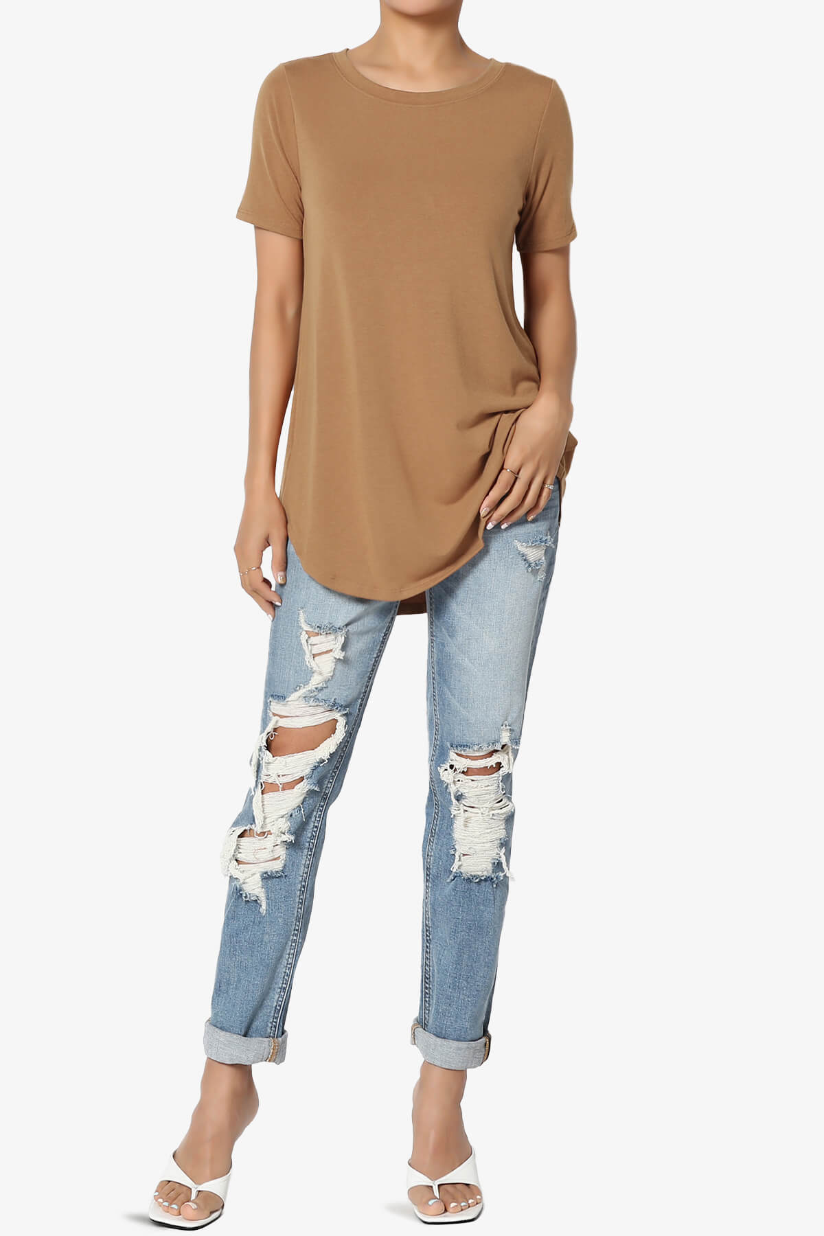 Tristan Essential Short Sleeve Round Hem Top DEEP CAMEL_6
