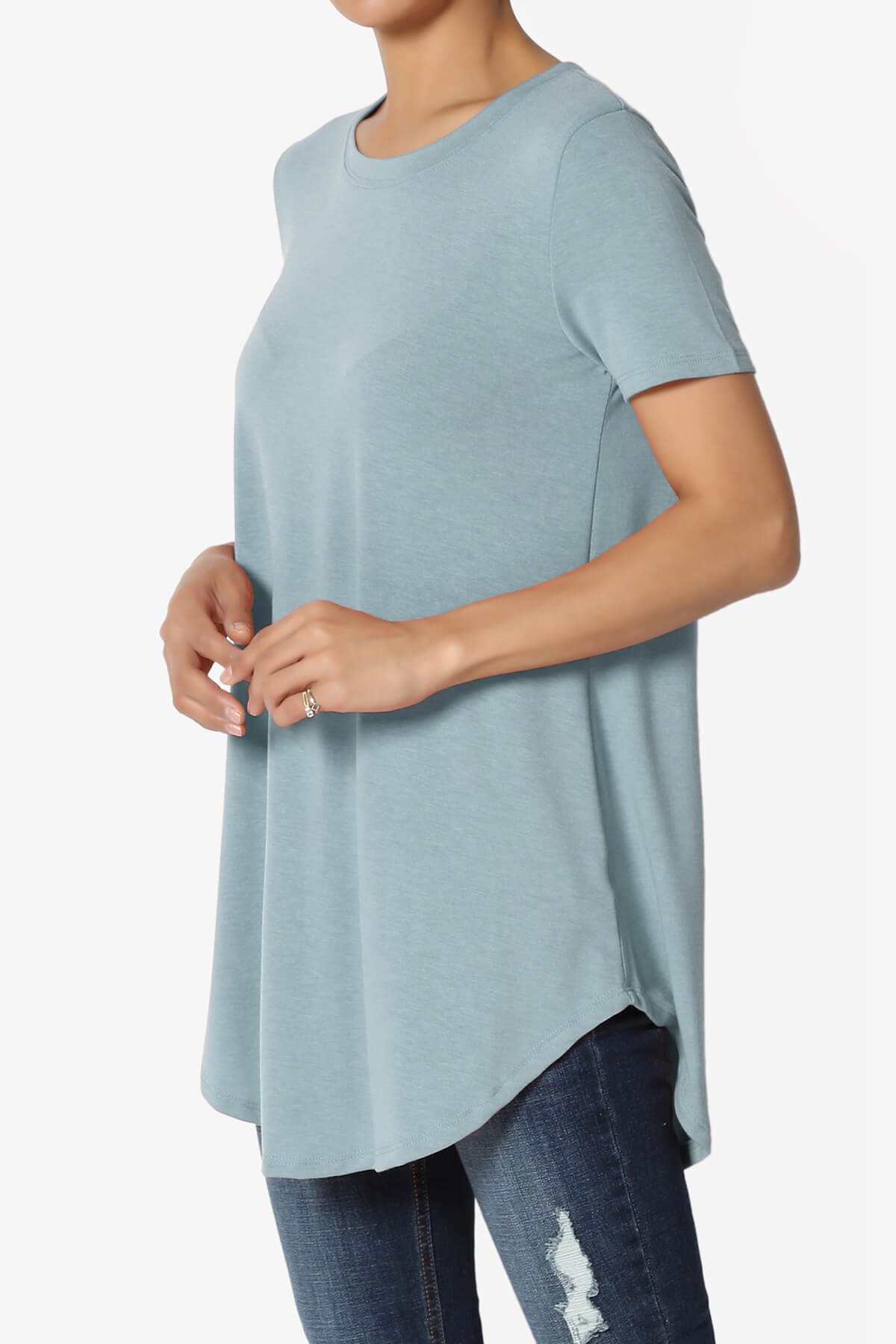 Tristan Essential Short Sleeve Round Hem Top DUSTY BLUE_3