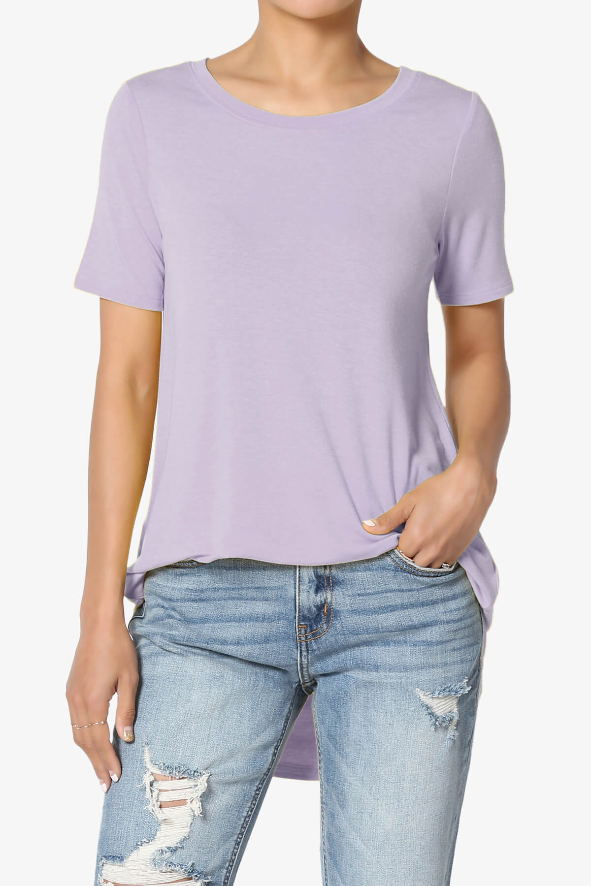 Tristan Essential Short Sleeve Round Hem Top DUSTY LAVENDER_1