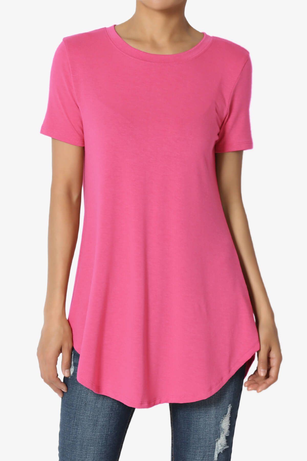 Tristan Essential Short Sleeve Round Hem Top FUCHSIA_1