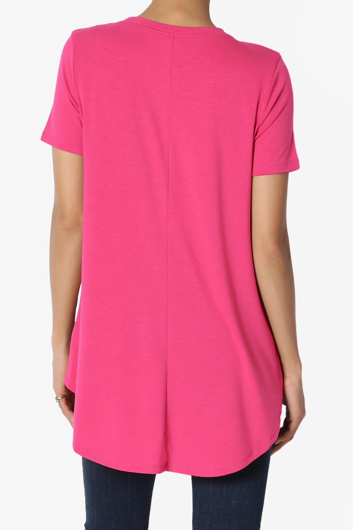 Tristan Essential Short Sleeve Round Hem Top HOT PINK_2
