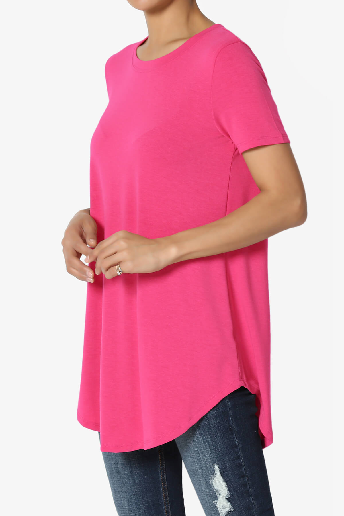 Tristan Essential Short Sleeve Round Hem Top HOT PINK_3