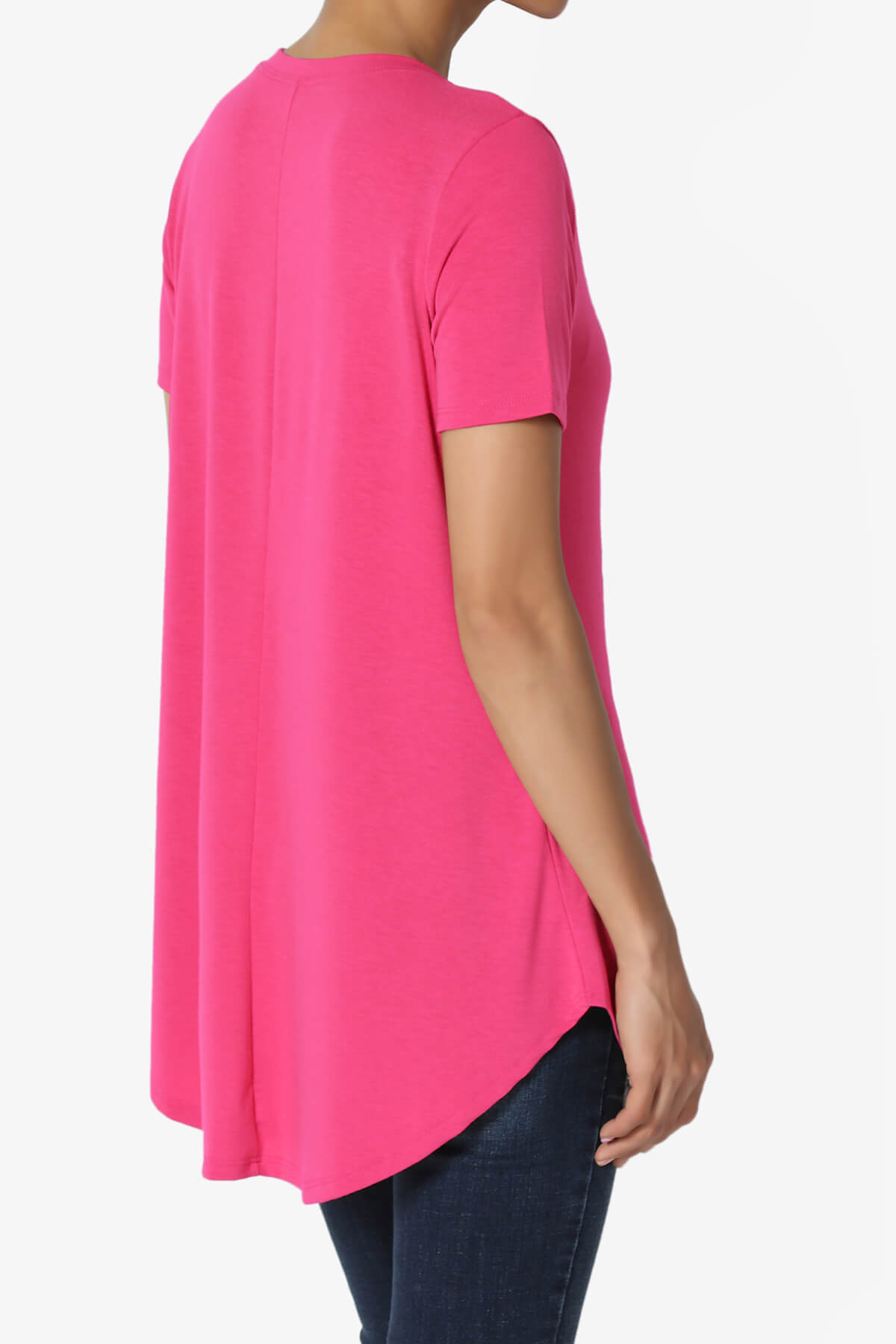 Tristan Essential Short Sleeve Round Hem Top HOT PINK_4