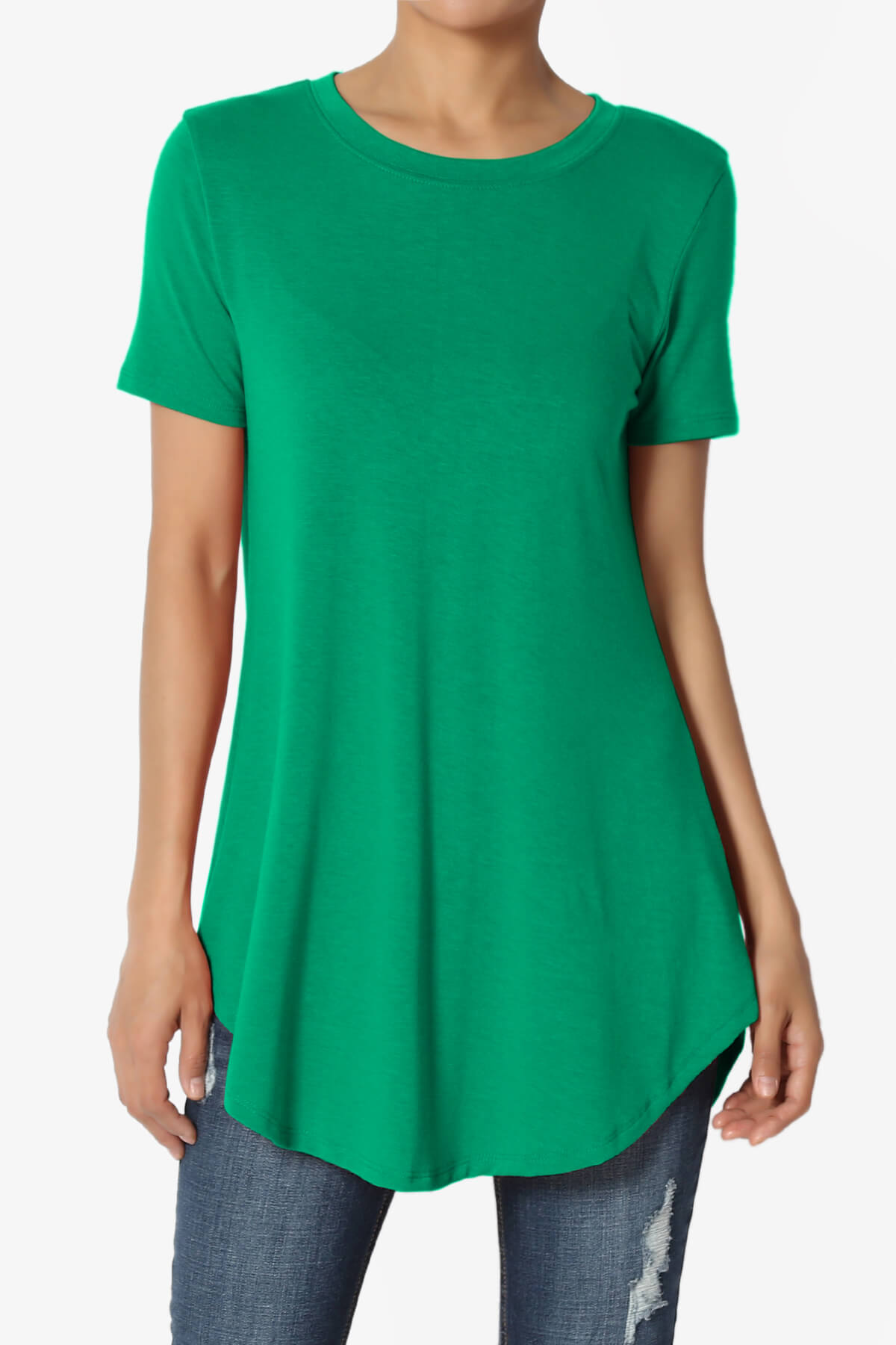 Tristan Essential Short Sleeve Round Hem Top KELLY GREEN_1