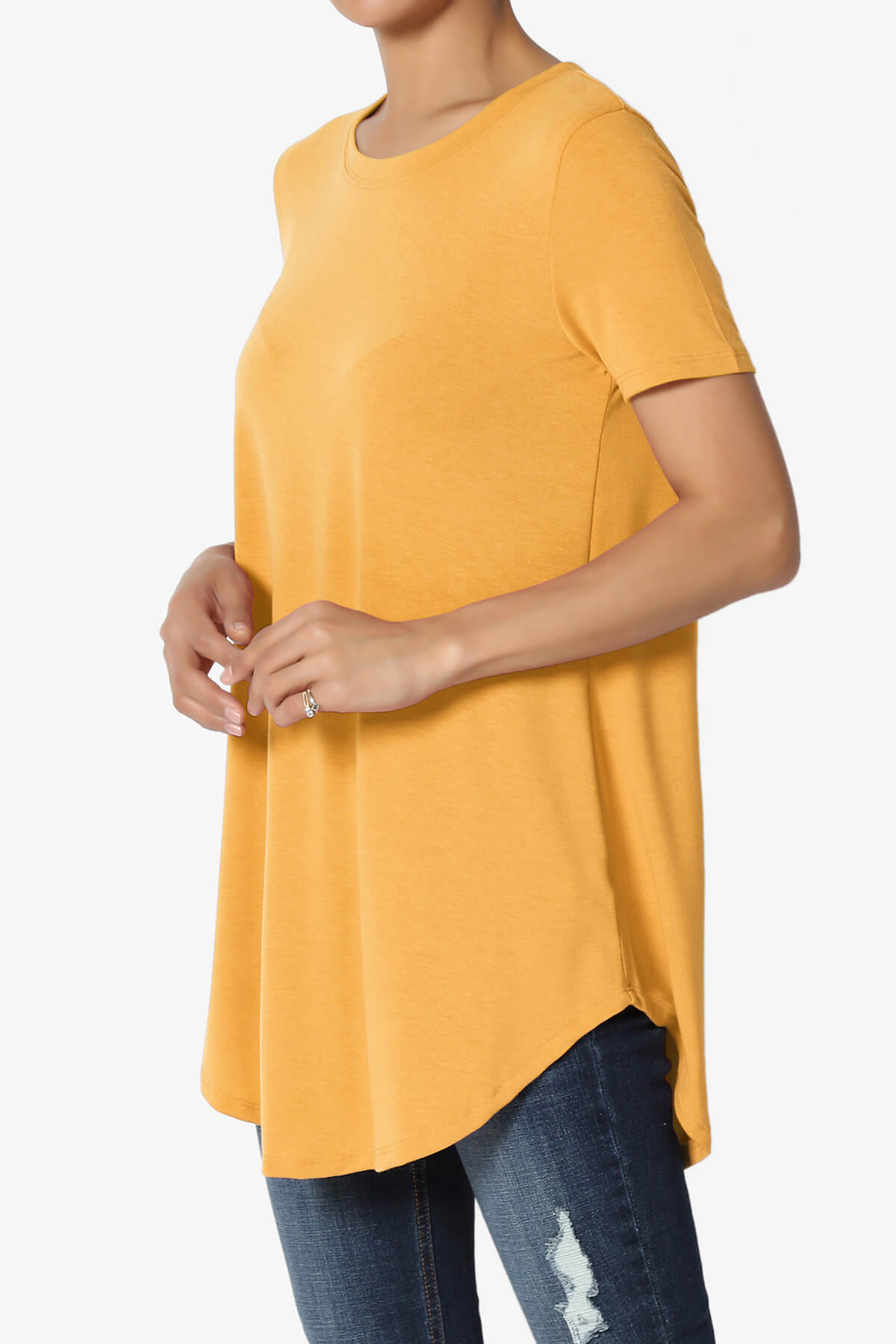 Tristan Essential Short Sleeve Round Hem Top MUSTARD_3