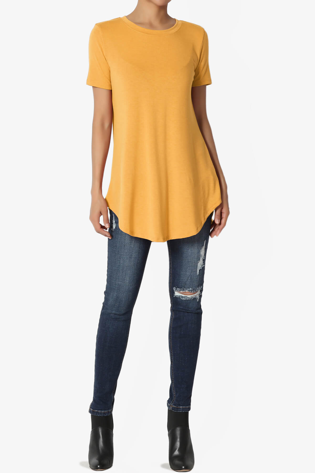 Tristan Essential Short Sleeve Round Hem Top MUSTARD_6