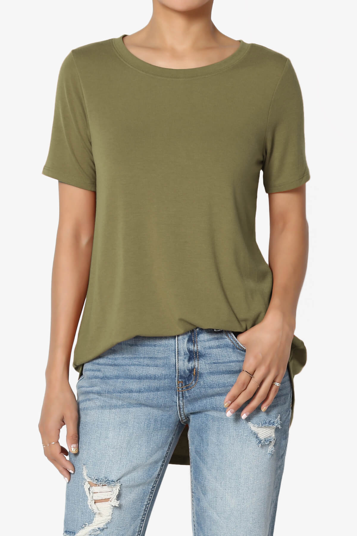 Tristan Essential Short Sleeve Round Hem Top OLIVE KHAKI_1