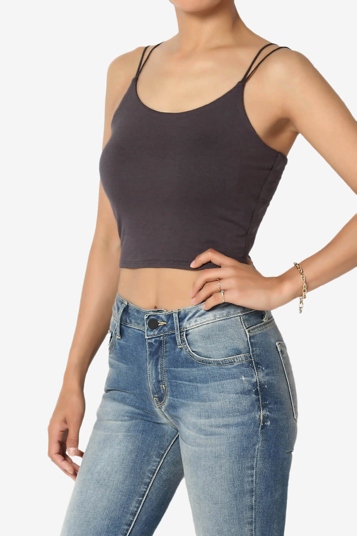 Twirl Spaghetti Straps Double Layer Crop Cami ASH GREY_3