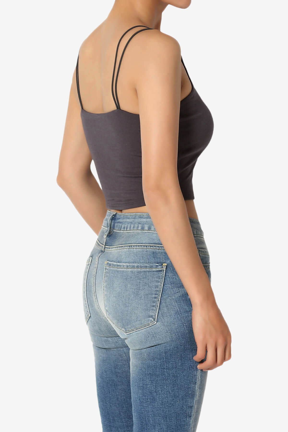 Twirl Spaghetti Straps Double Layer Crop Cami ASH GREY_4