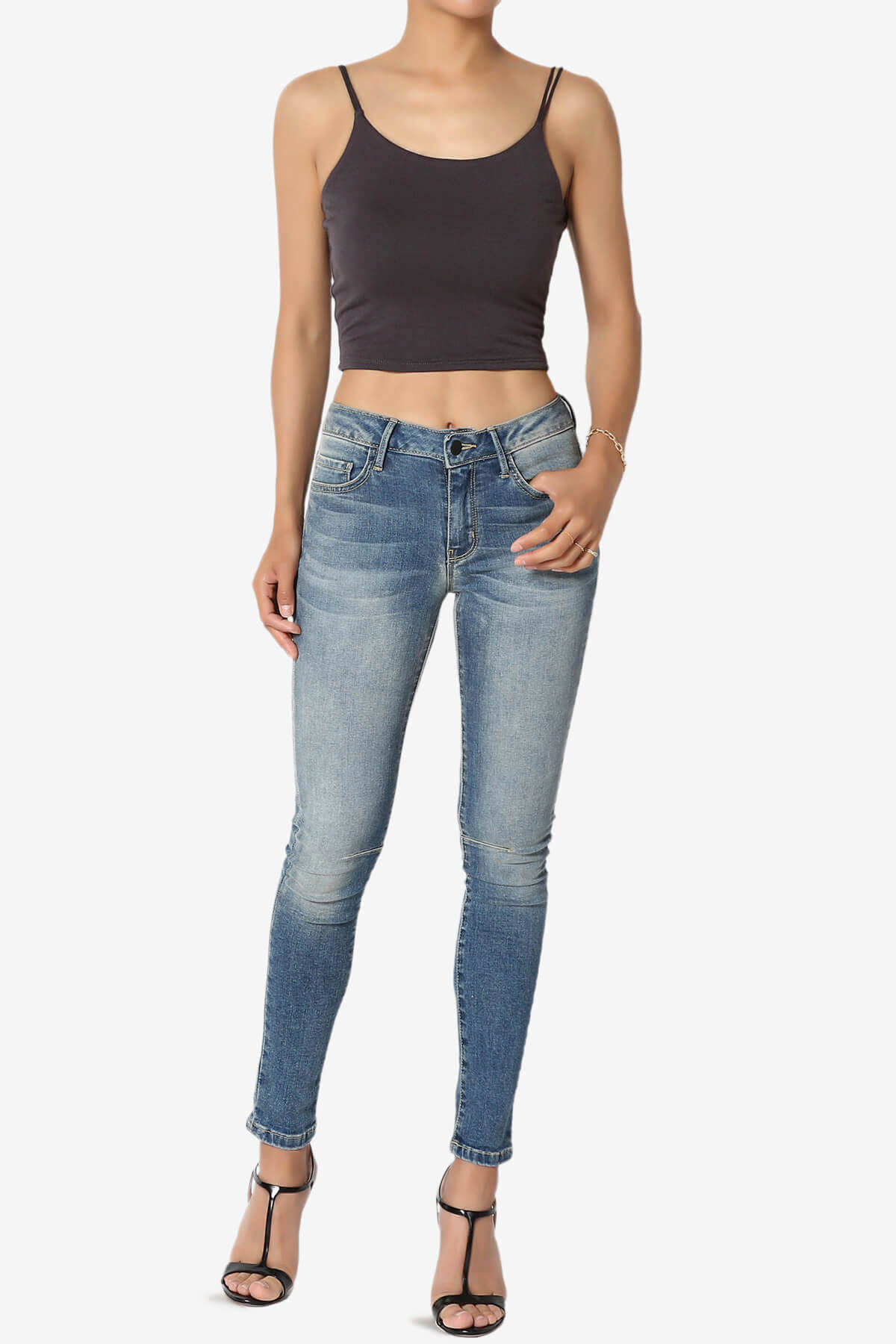 Twirl Spaghetti Straps Double Layer Crop Cami ASH GREY_6