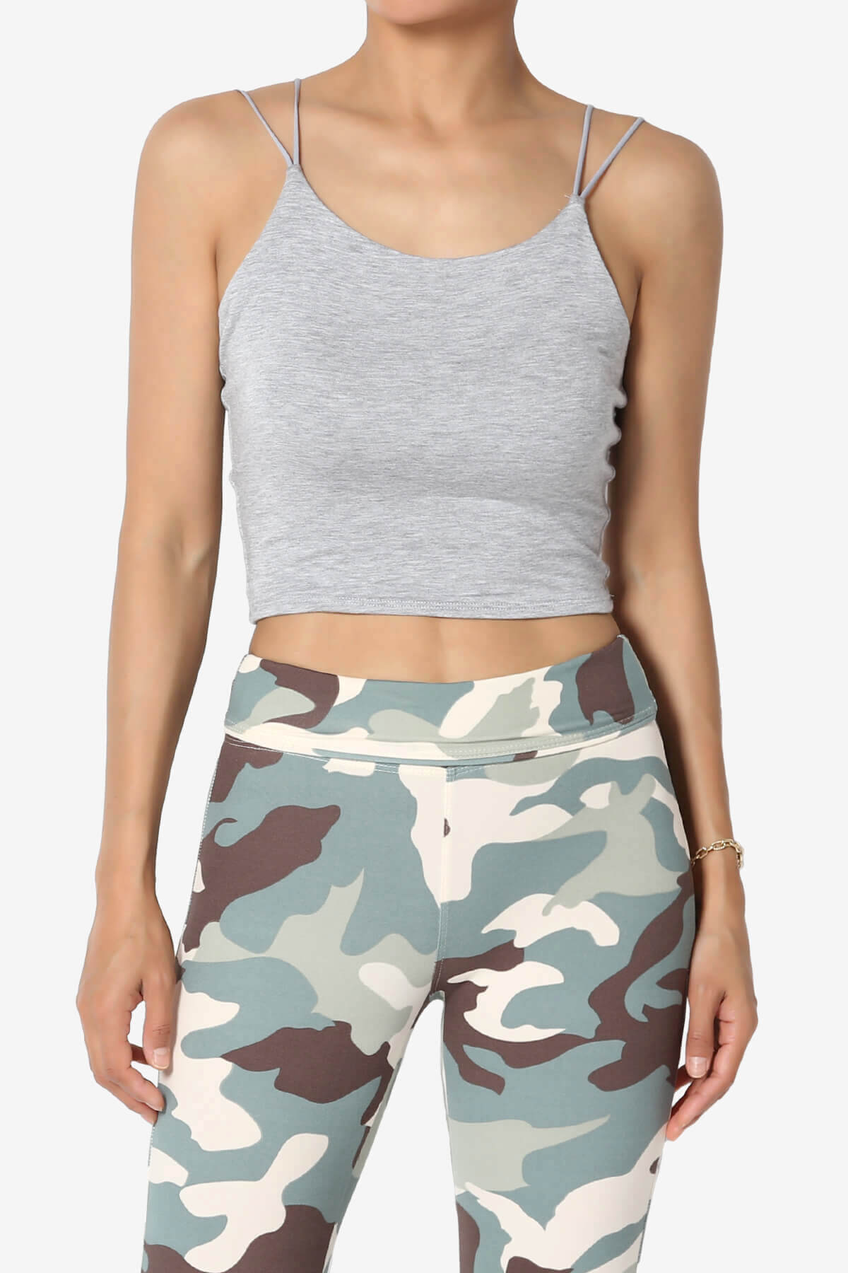 Twirl Spaghetti Straps Double Layer Crop Cami HEATHER GREY_1