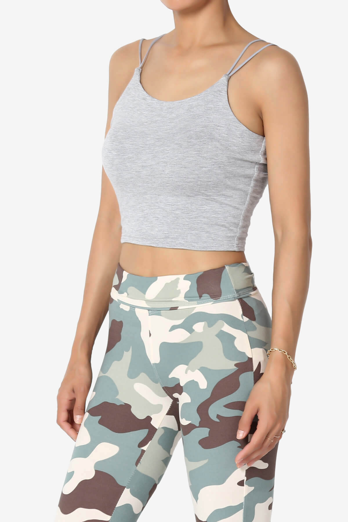 Twirl Spaghetti Straps Double Layer Crop Cami HEATHER GREY_3