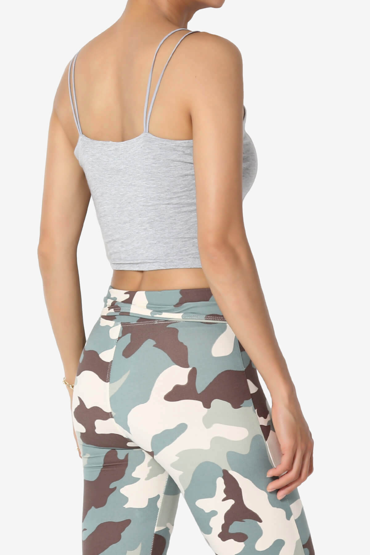 Twirl Spaghetti Straps Double Layer Crop Cami HEATHER GREY_4