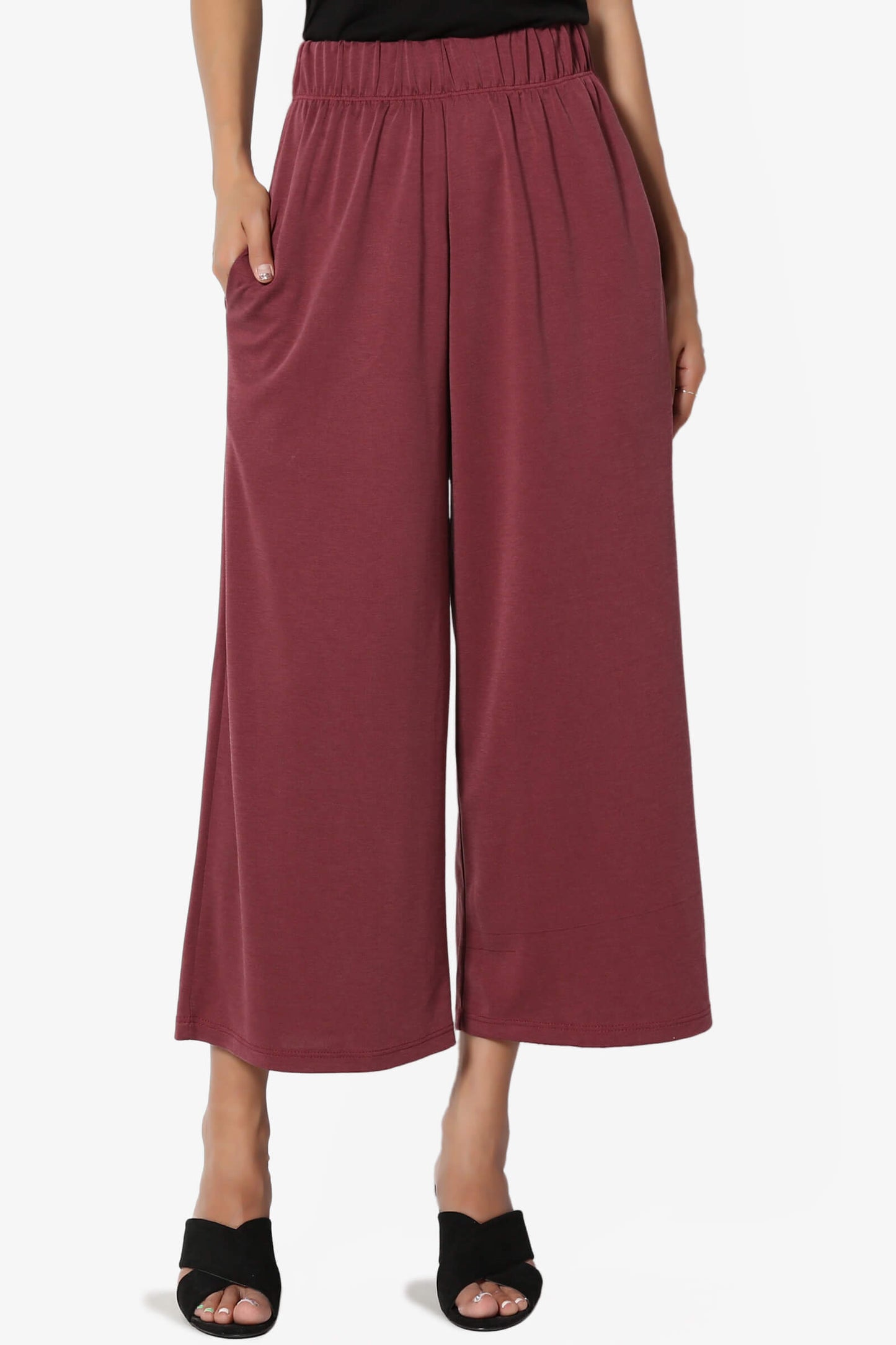 Venetia Elasticated Waist Culottes BURGUNDY_1